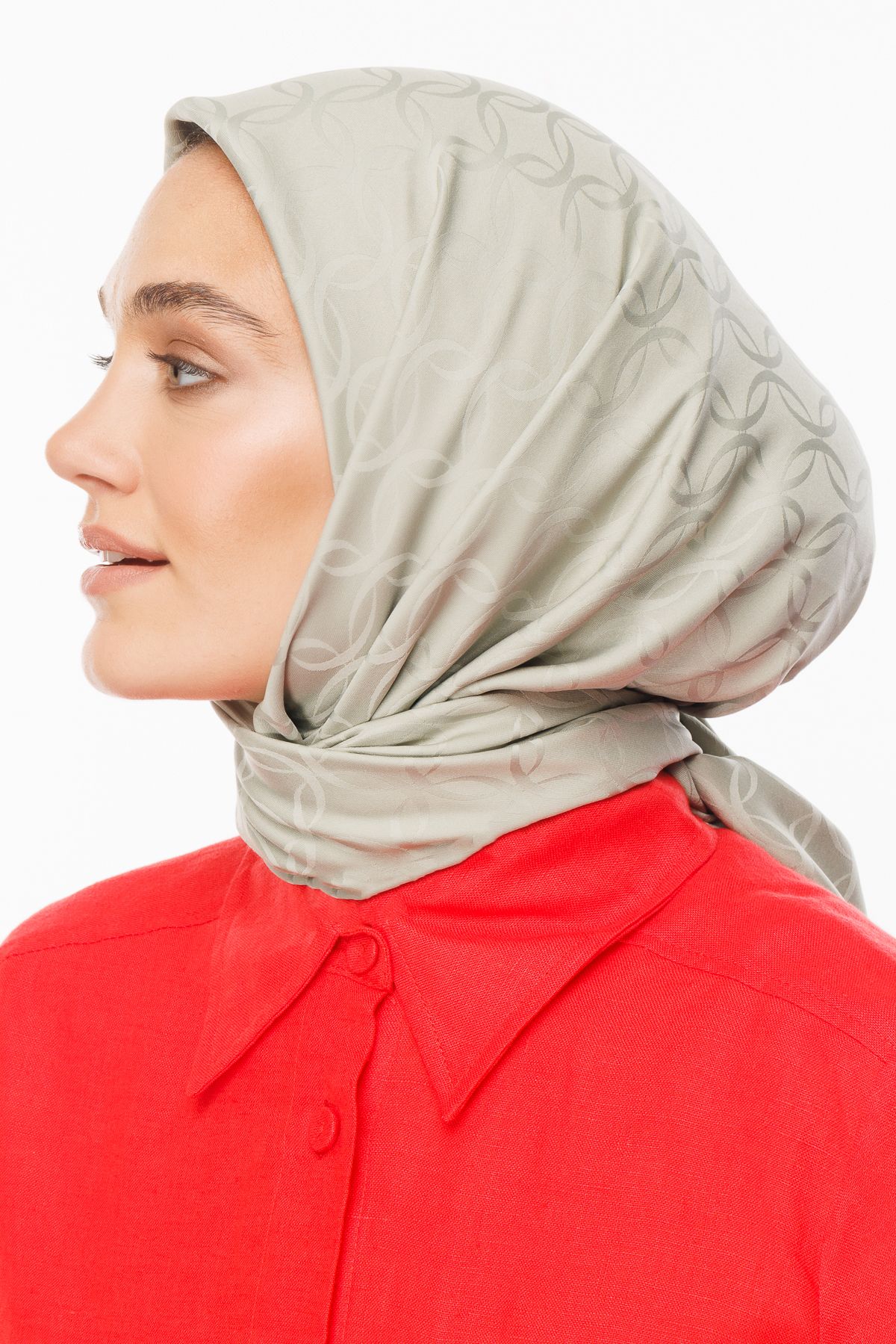 London Pattern Silky Jacquard Scarf - Sage