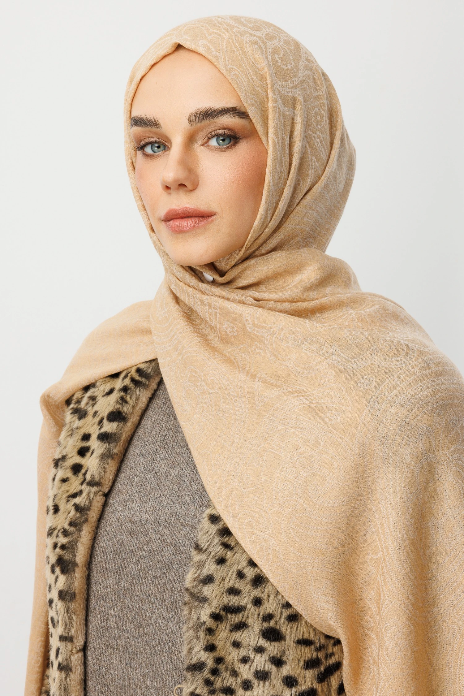 Rumi Desen Yün Kaşmir Şal - Mustard