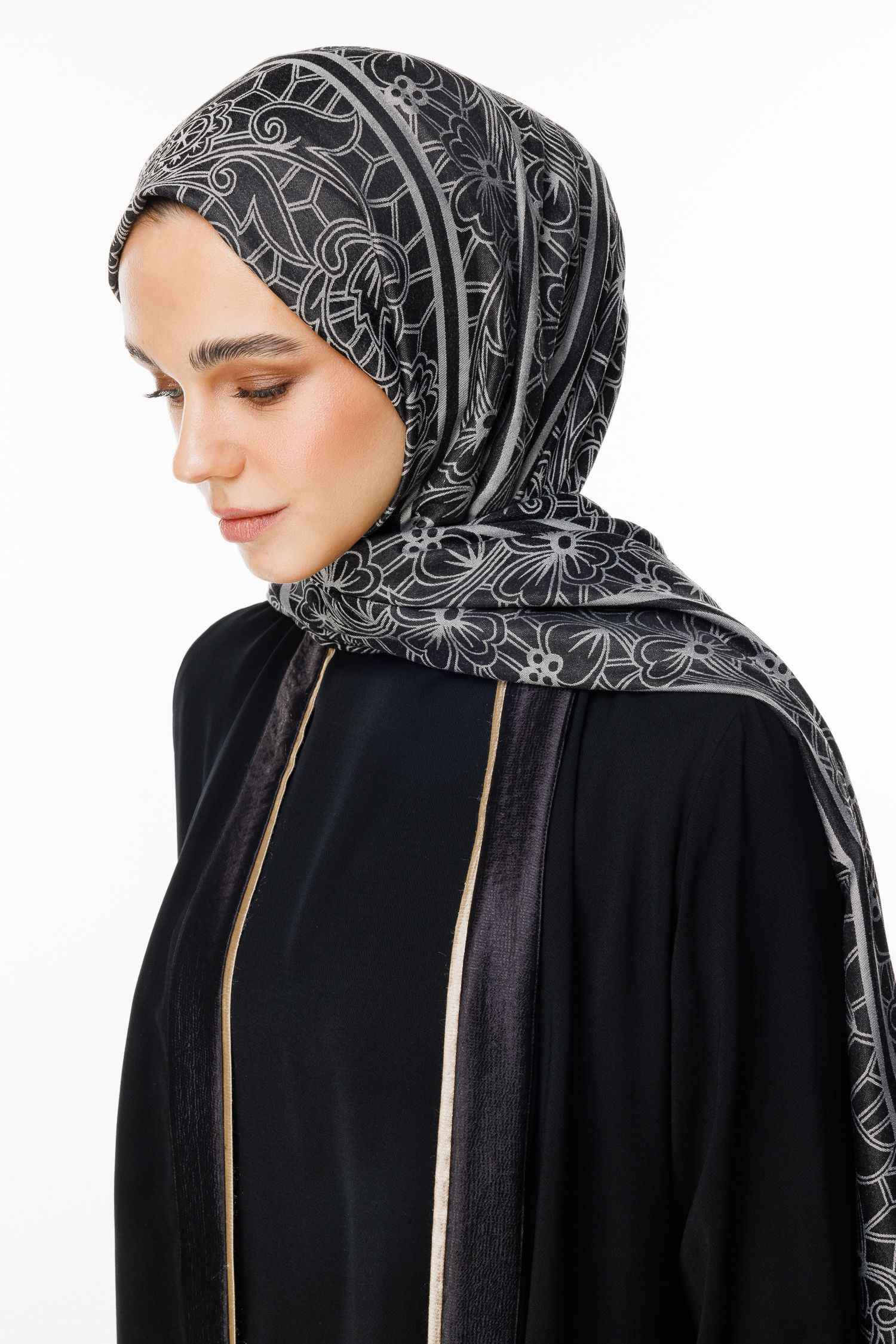 Lavin Pattern Double-Sided Shawl - Black-Black