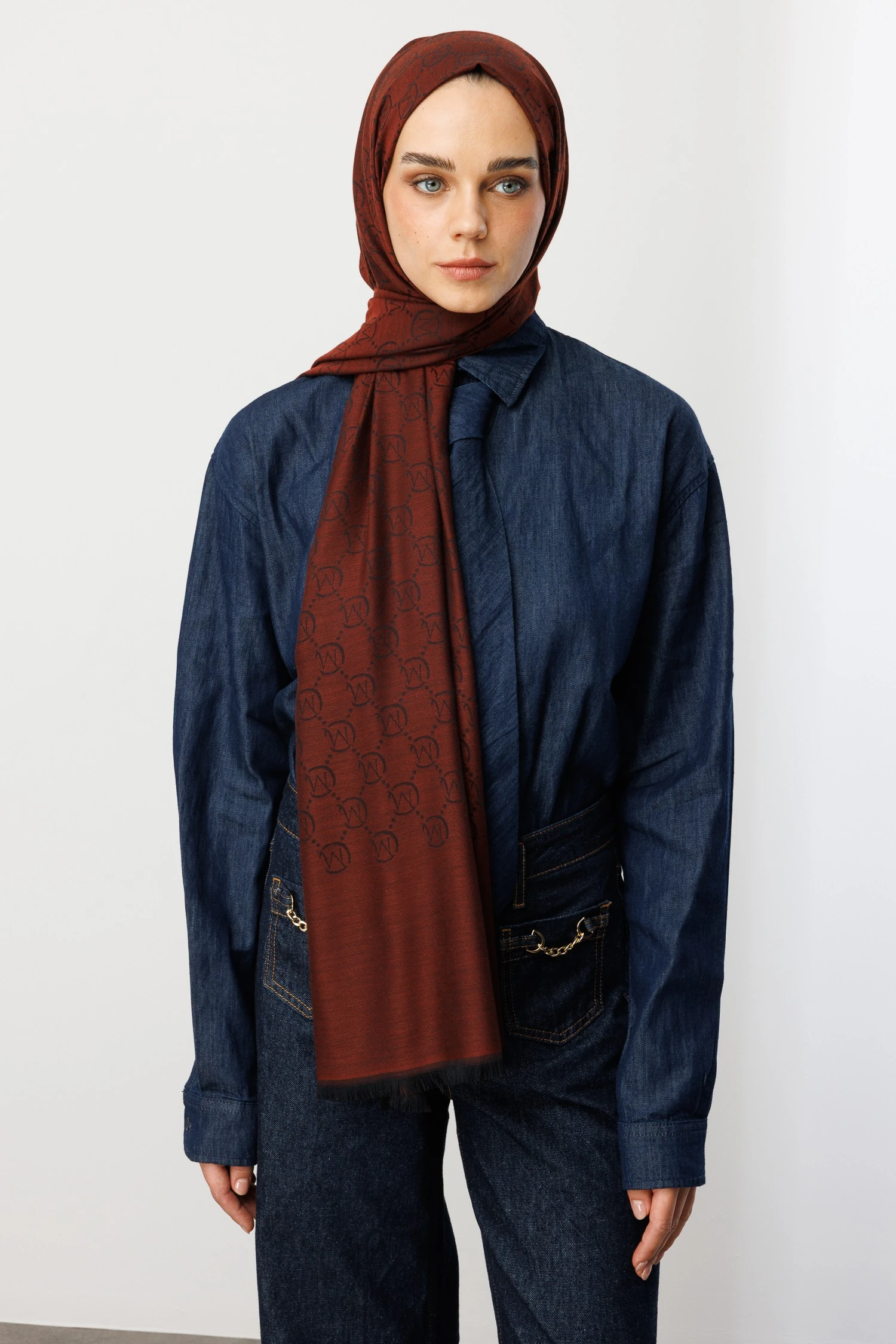 Wool Silk Shawl - Red Coffee