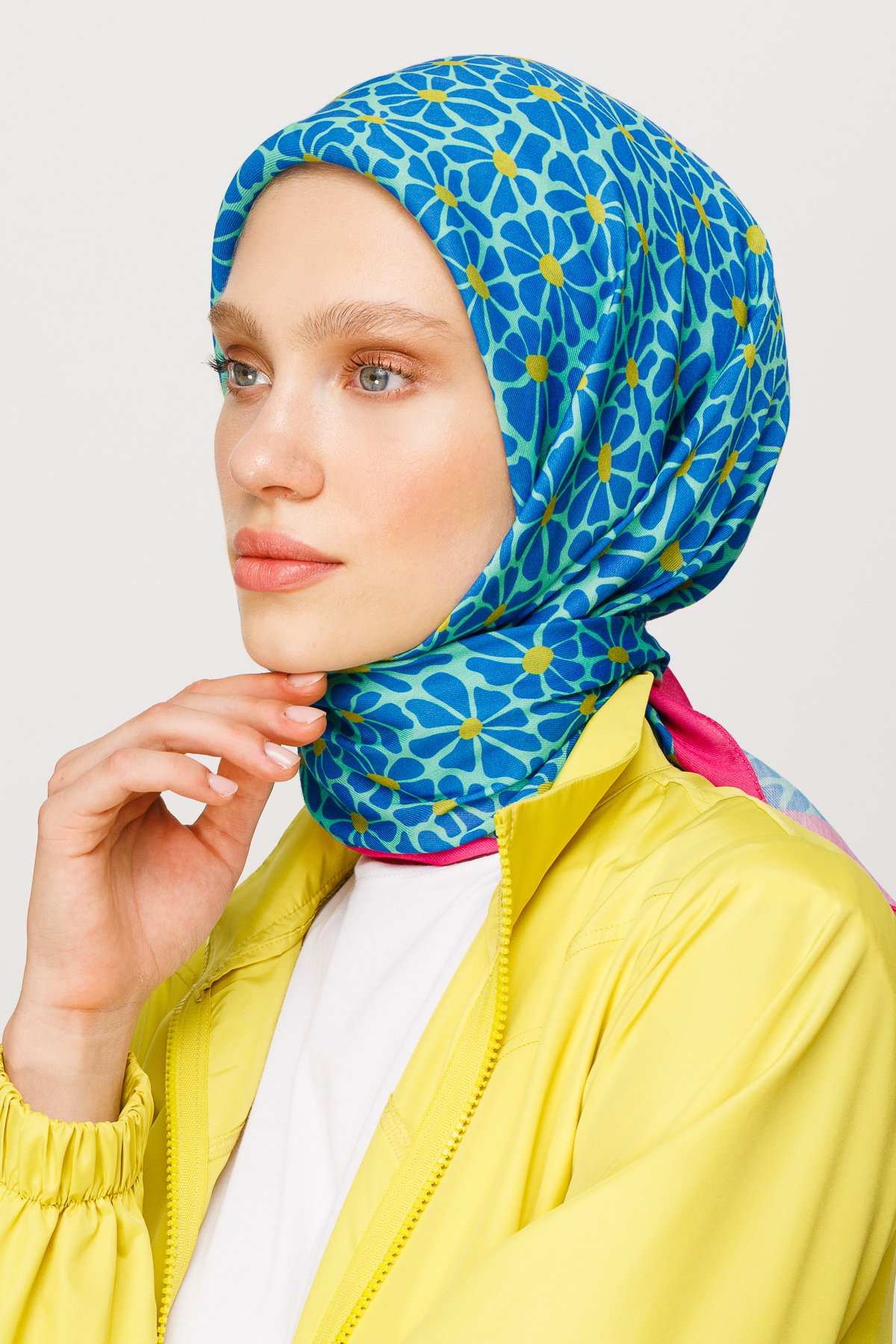 Clover Pattern Digital Soft Scarf - İndigo