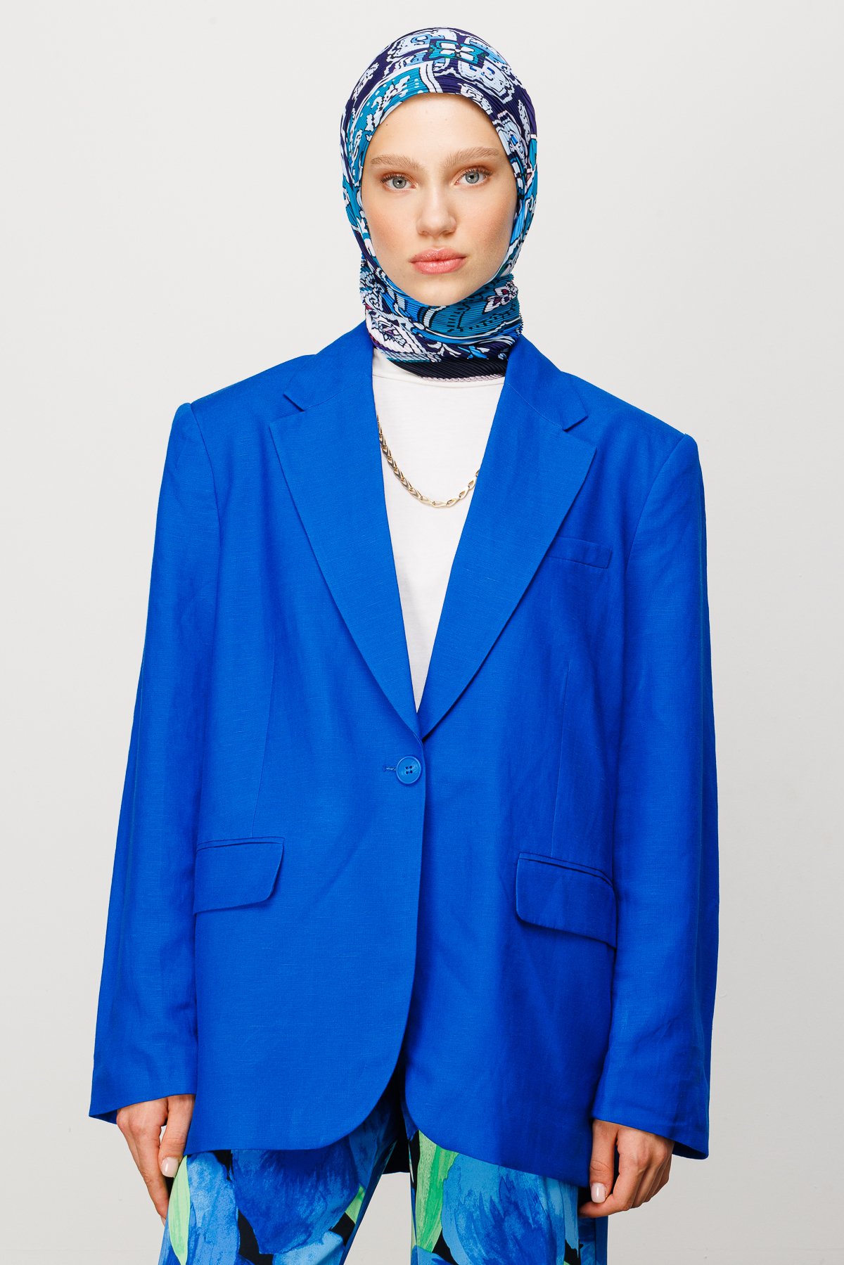 40 Patch Pattern Pleated Scarf - Navyblue
