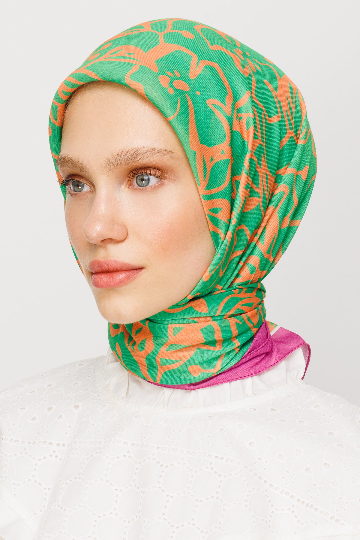 Floral Desen Dijital Soft Eşarp - Su Yeşili