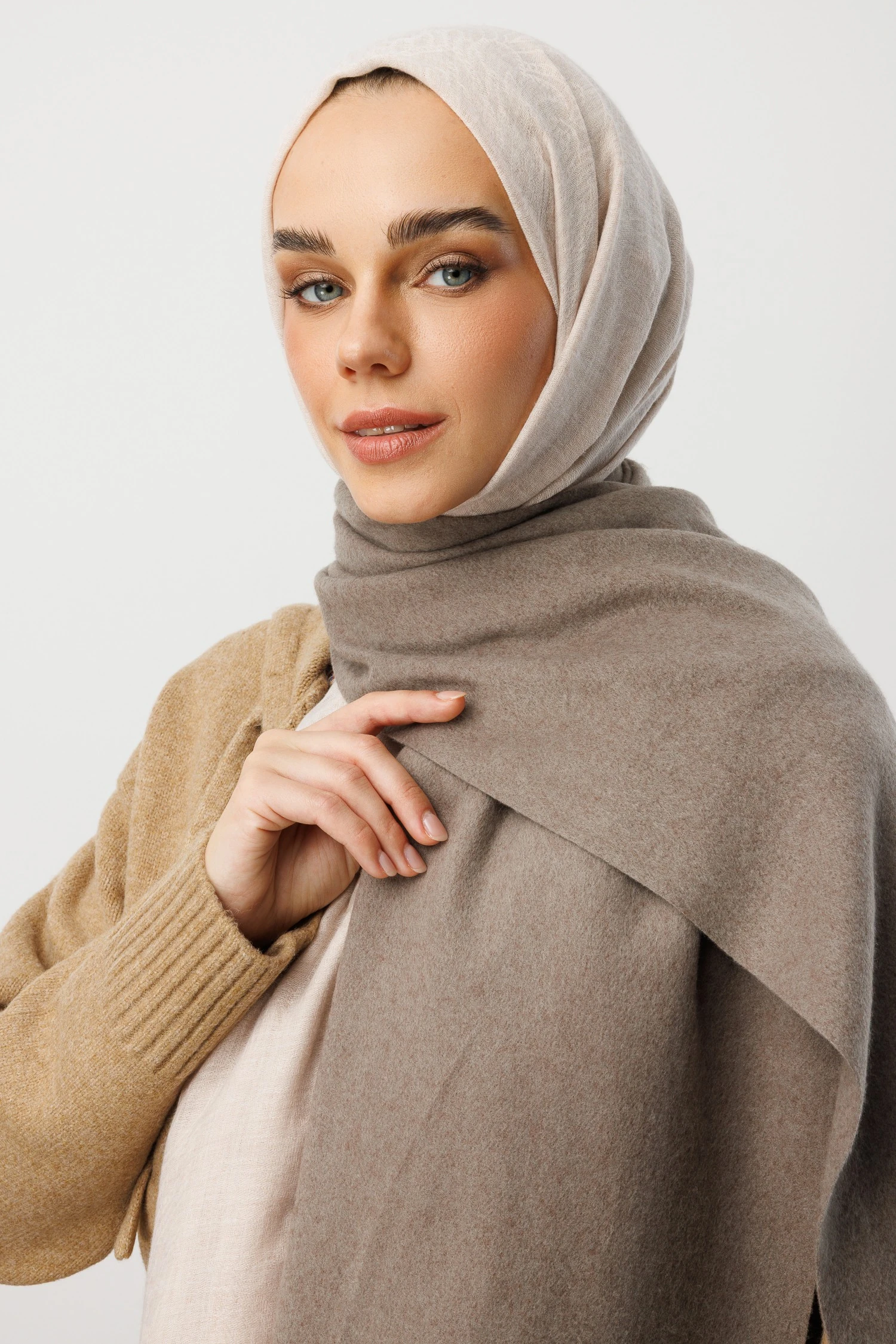 Rumi Desen Yün Kaşmir Şal - Stone Color