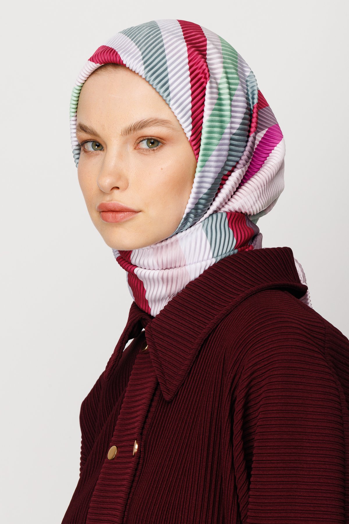 Akra Pattern Pleated Scarf - Turquoise