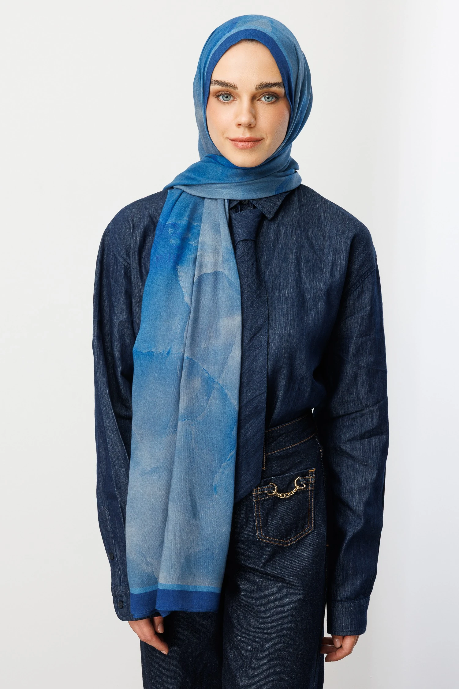 Moreal Desen Rami Şal - Navyblue