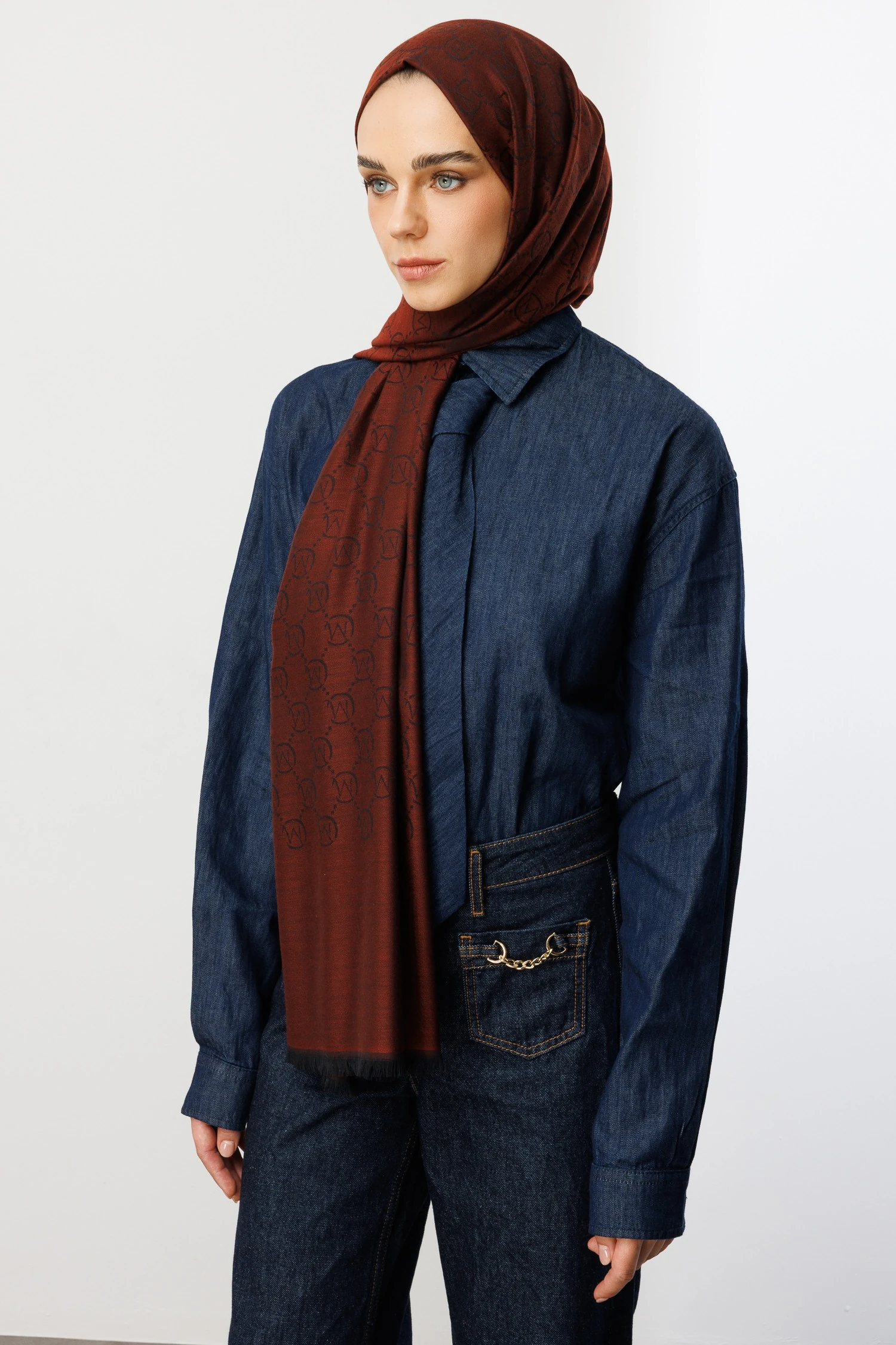 Wool Silk Shawl - Red Coffee