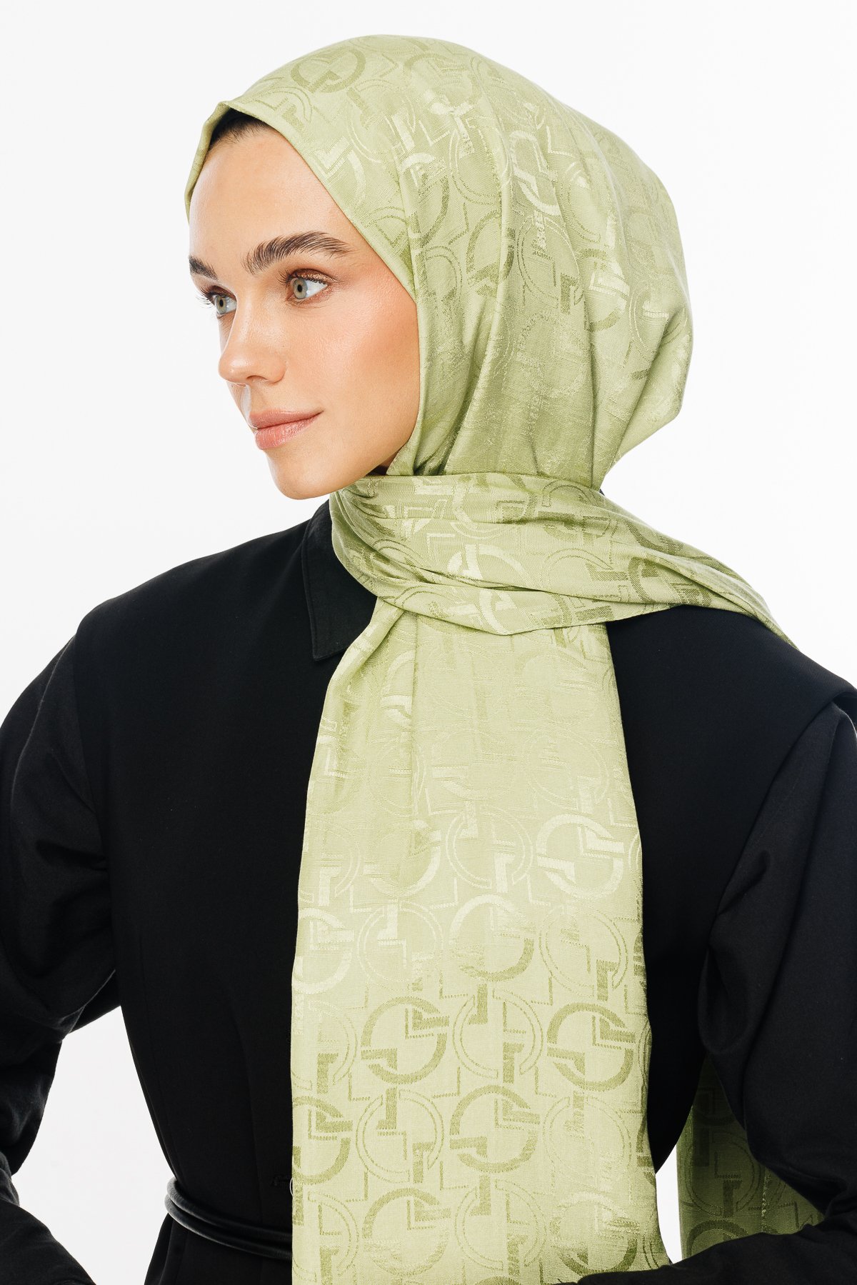 Longar Pattern Shiny Jacquard Shawl - Pistachio Green