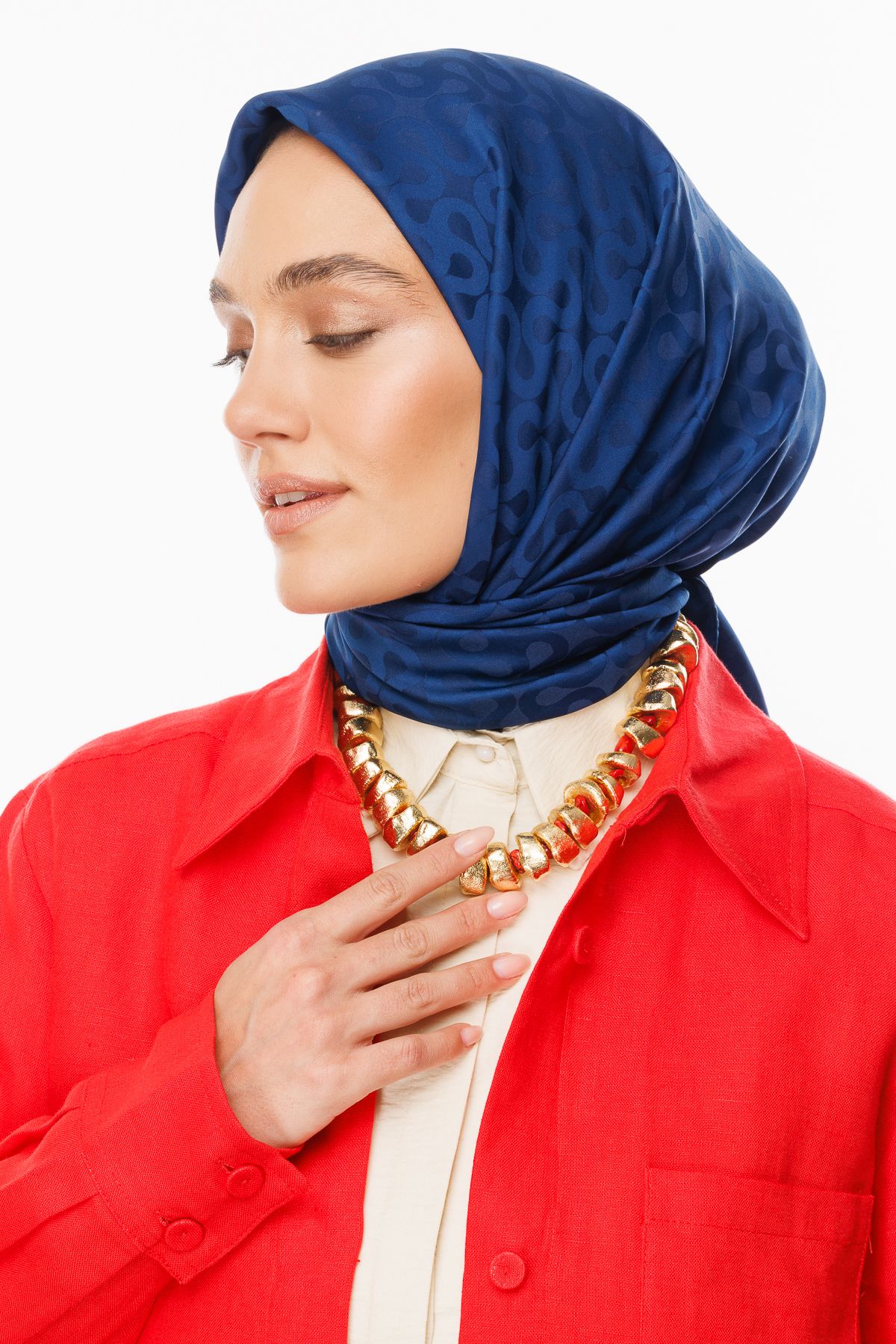 Moon Pattern Silky Jacquard Scarf - Navyblue