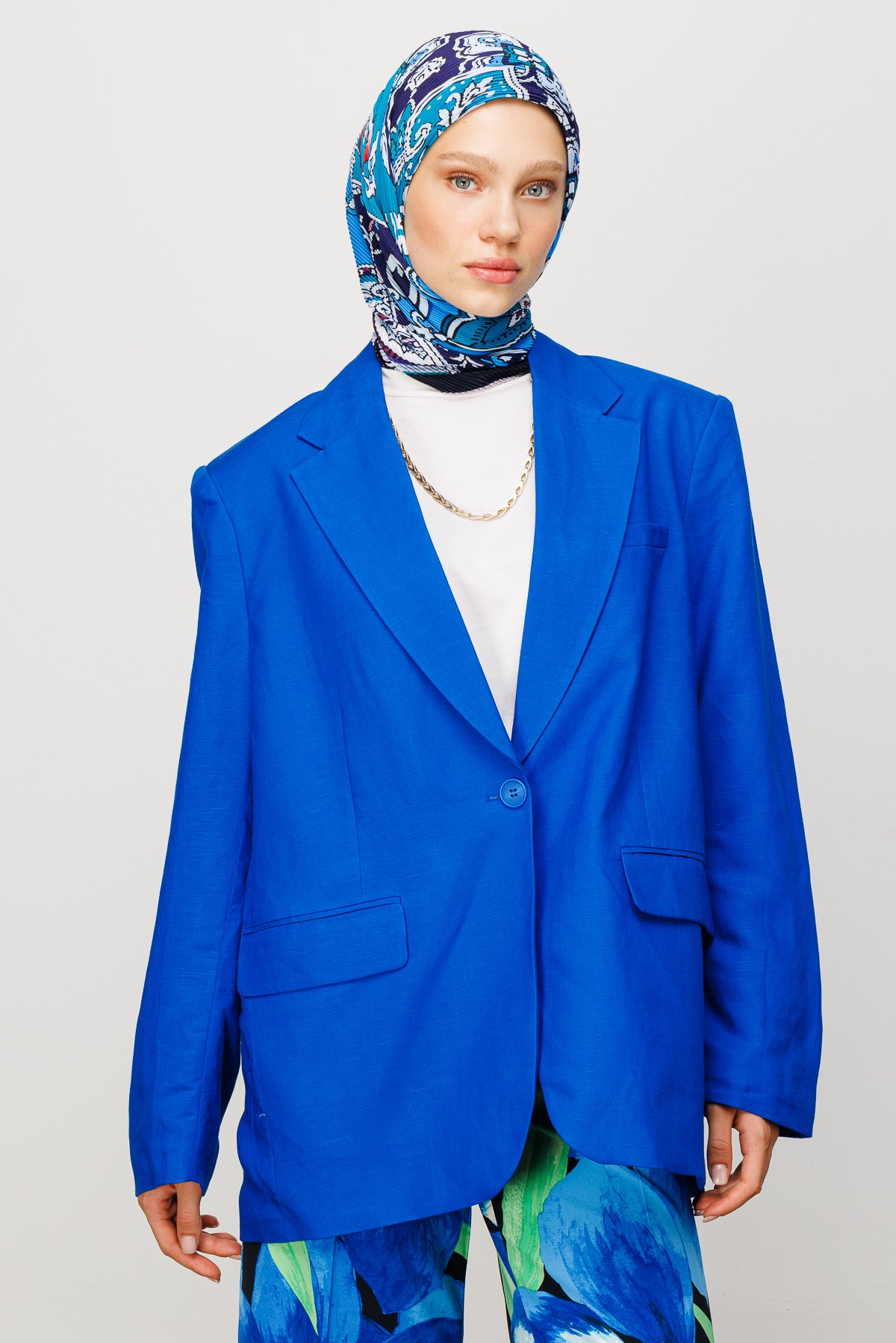 40 Patch Pattern Pleated Scarf - Navyblue