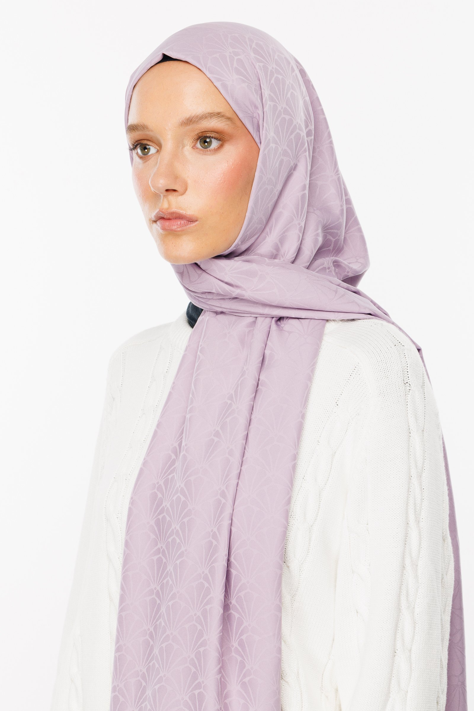 Lotus Pattern Silk Jacquard Shawl - Lilac