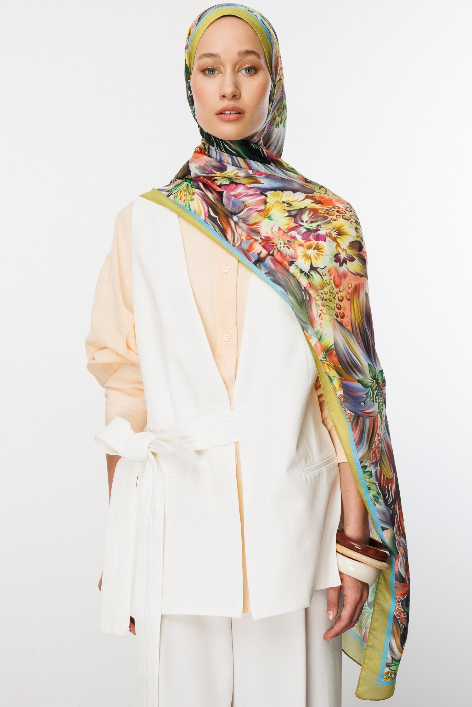 Larin Patterned Cotton Shawl - Pistachio Green
