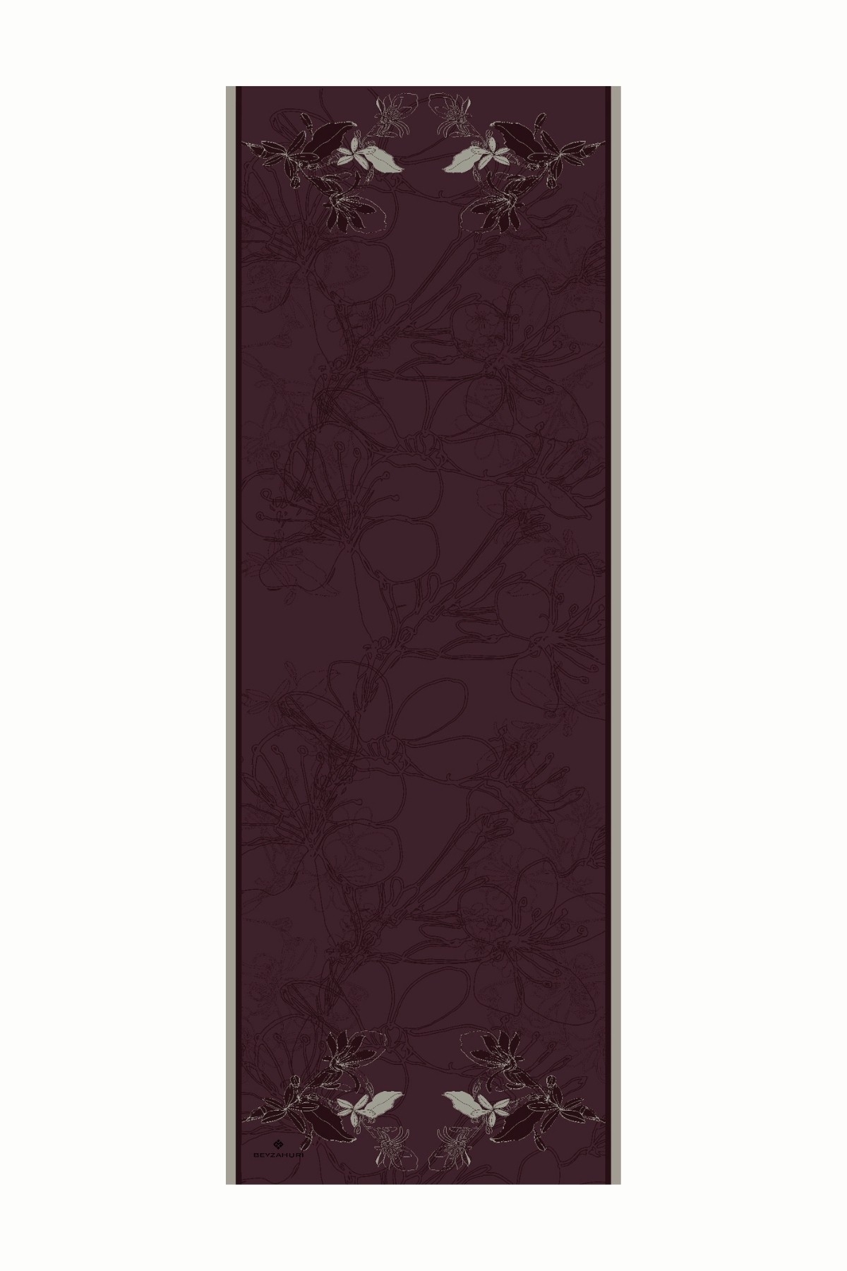Yekta Desen Sakura İpek Şal - Burgundy