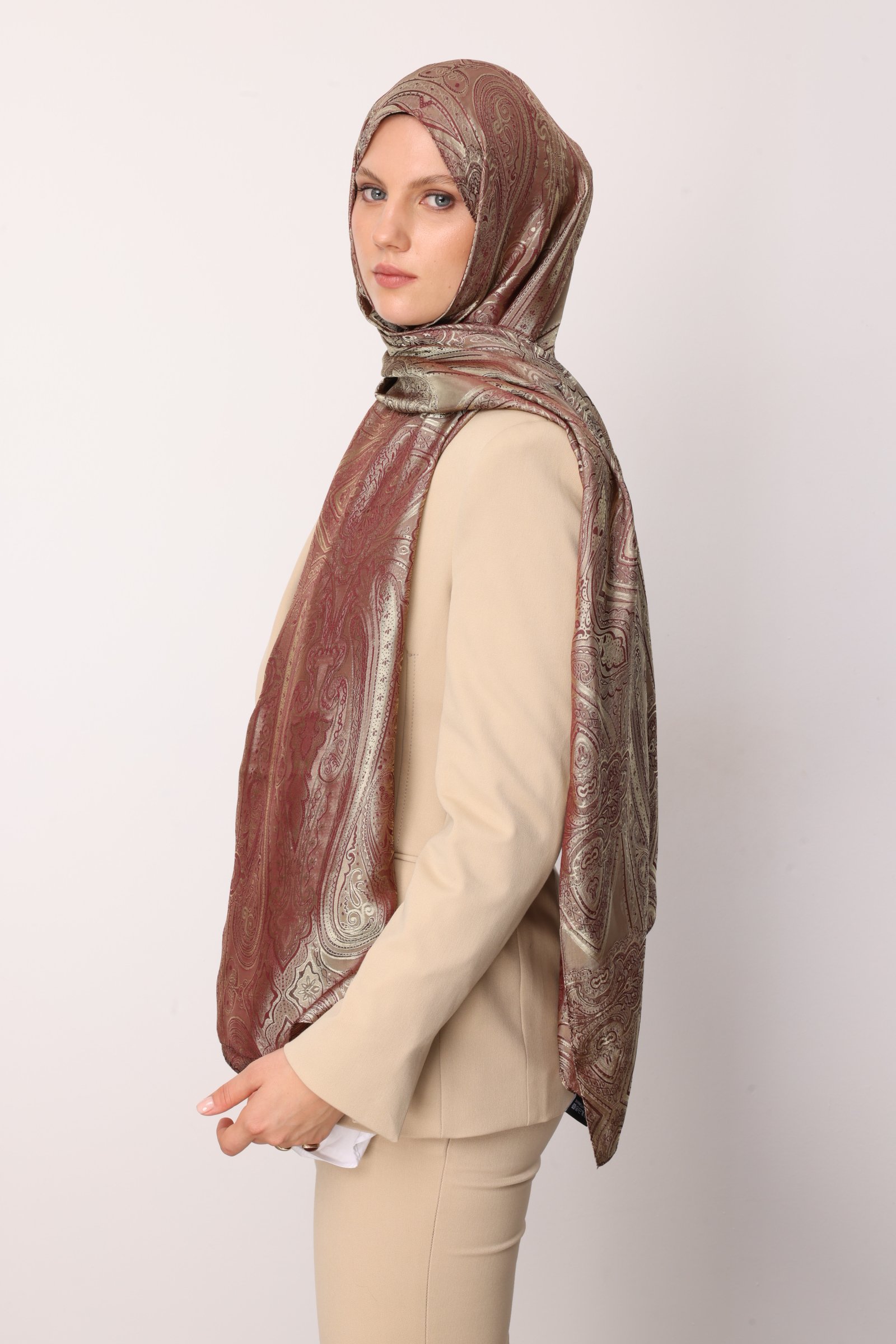 Liva Desen Shine Line Şal - Mürdüm-Somon