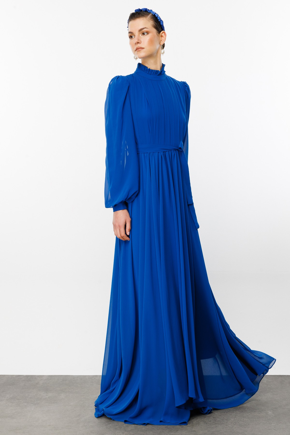 Pleated Organza Dress - Sax Blue