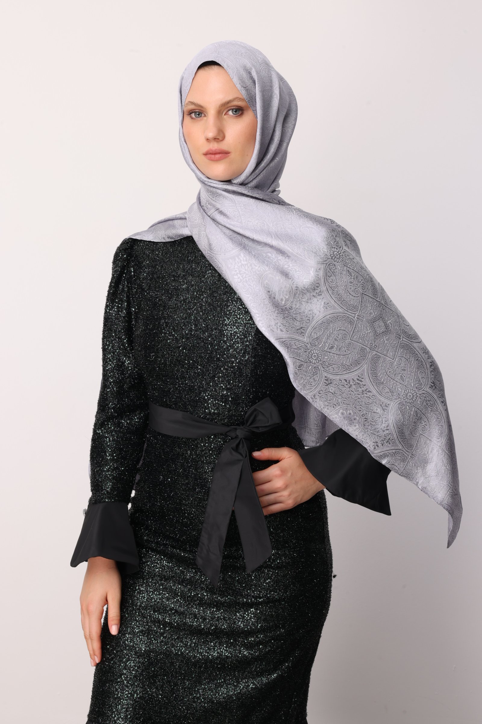 Shline Line Viscose Shawl - Gray-Gray