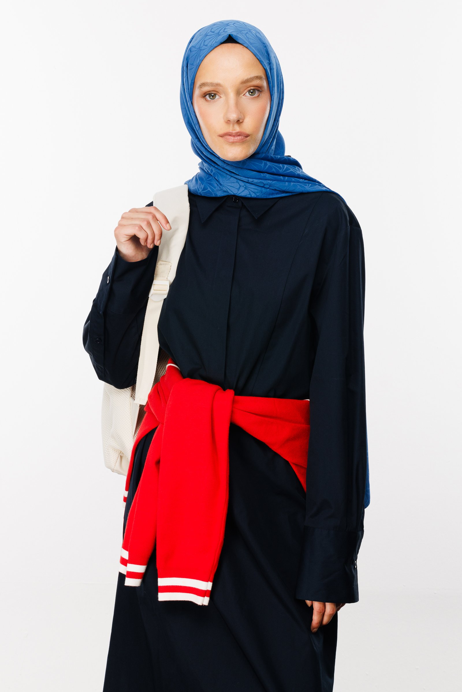 Lotus Pattern Silk Jacquard Shawl - İndigo