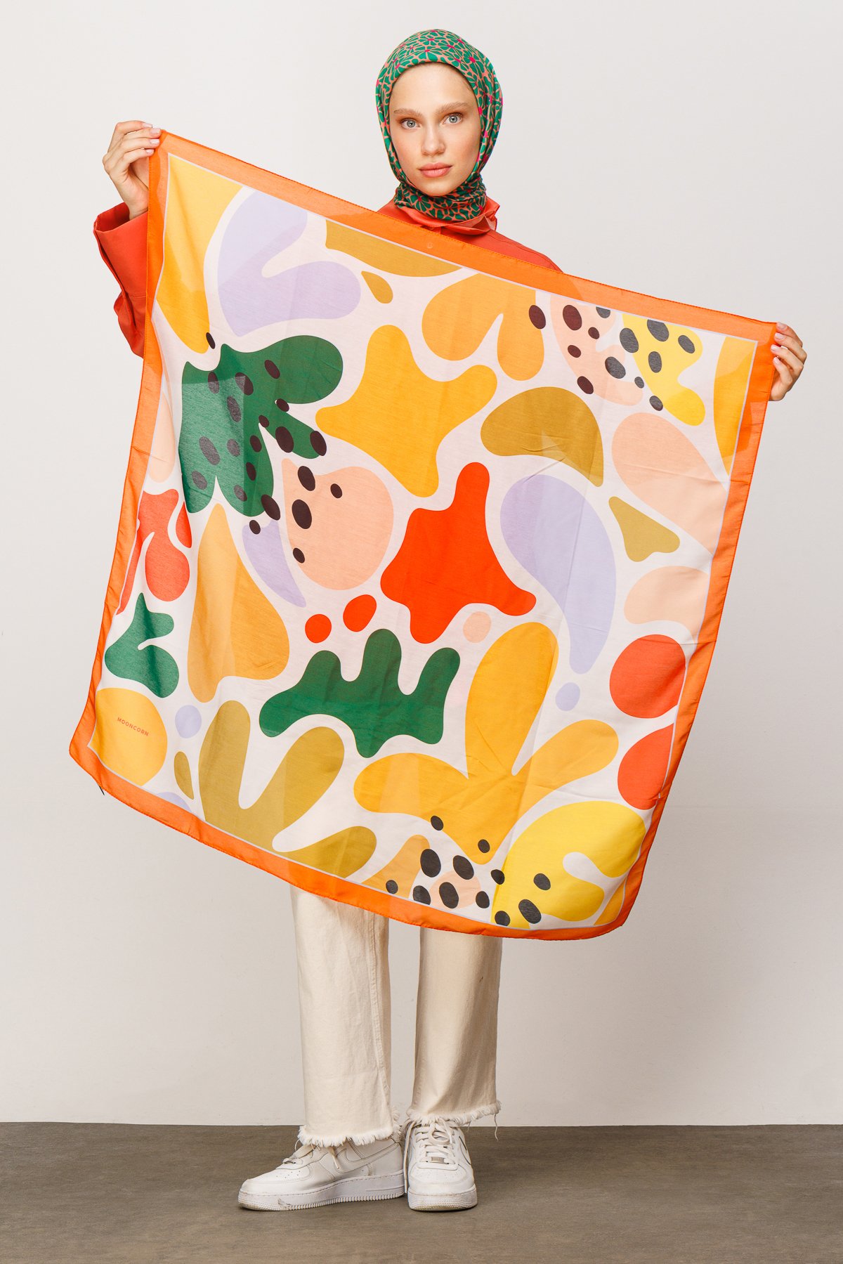 Bloom Pattern Digital Soft Scarf - Turuncu