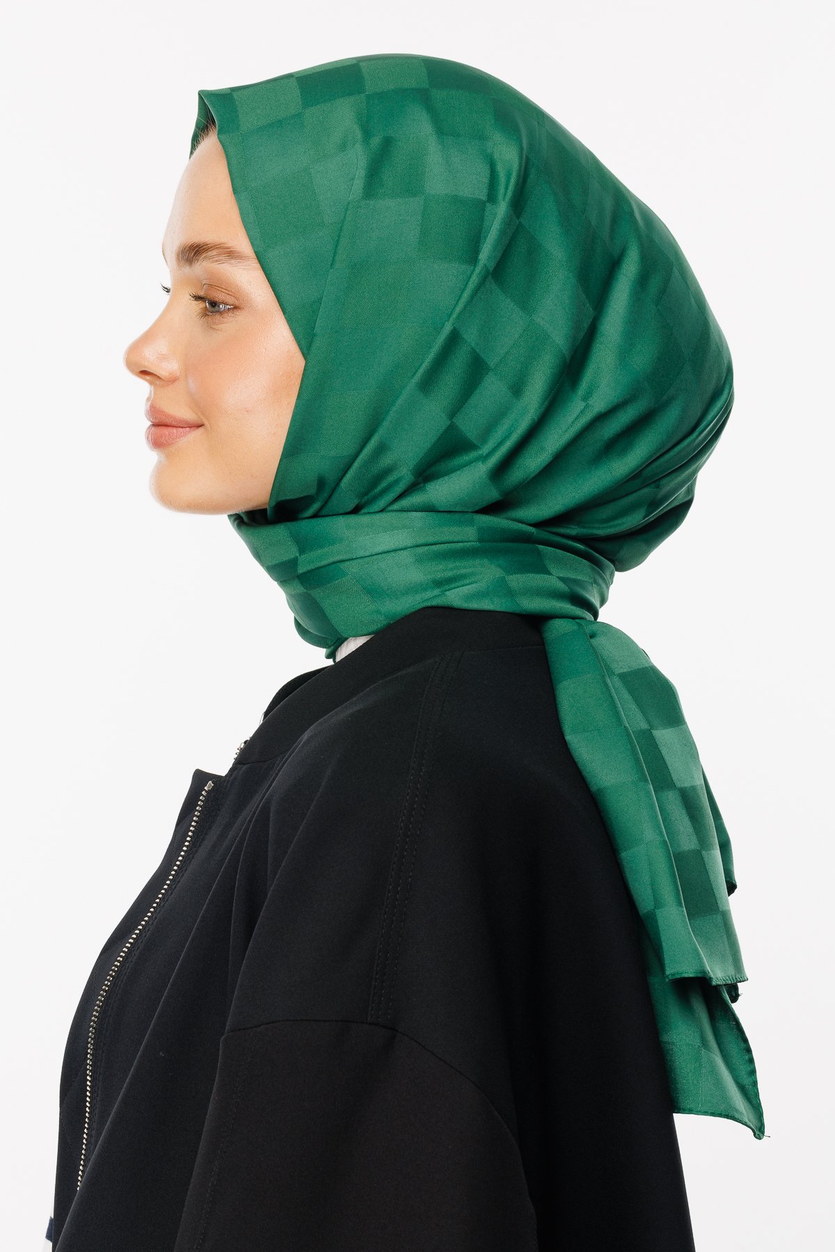 Checkers Pattern Silk Jacquard Shawl - Jade