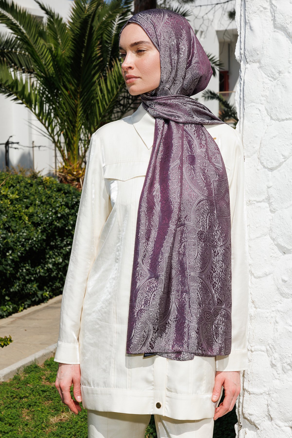 Shline Line Viscose Shawl - Purple-Gray