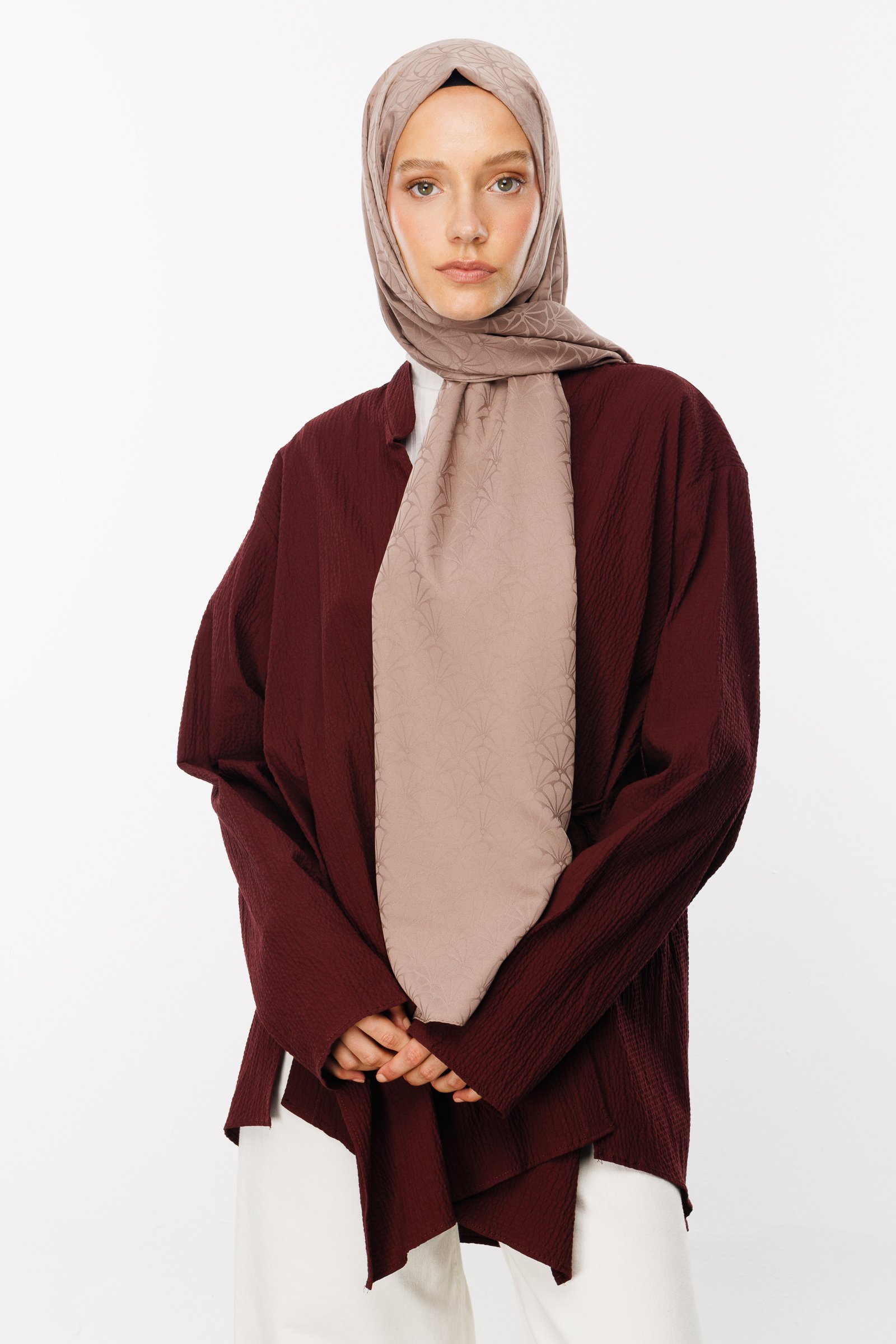 Lotus Pattern Silk Jacquard Shawl - Canyon