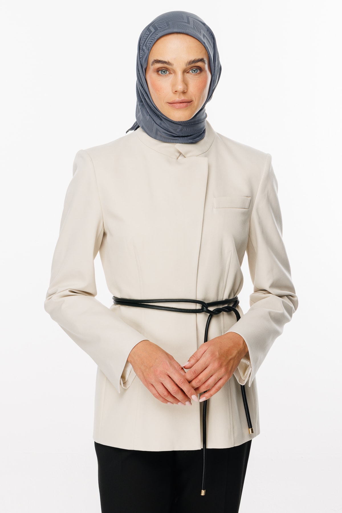 Viora Pattern Silky Jacquard Scarf - Smoked