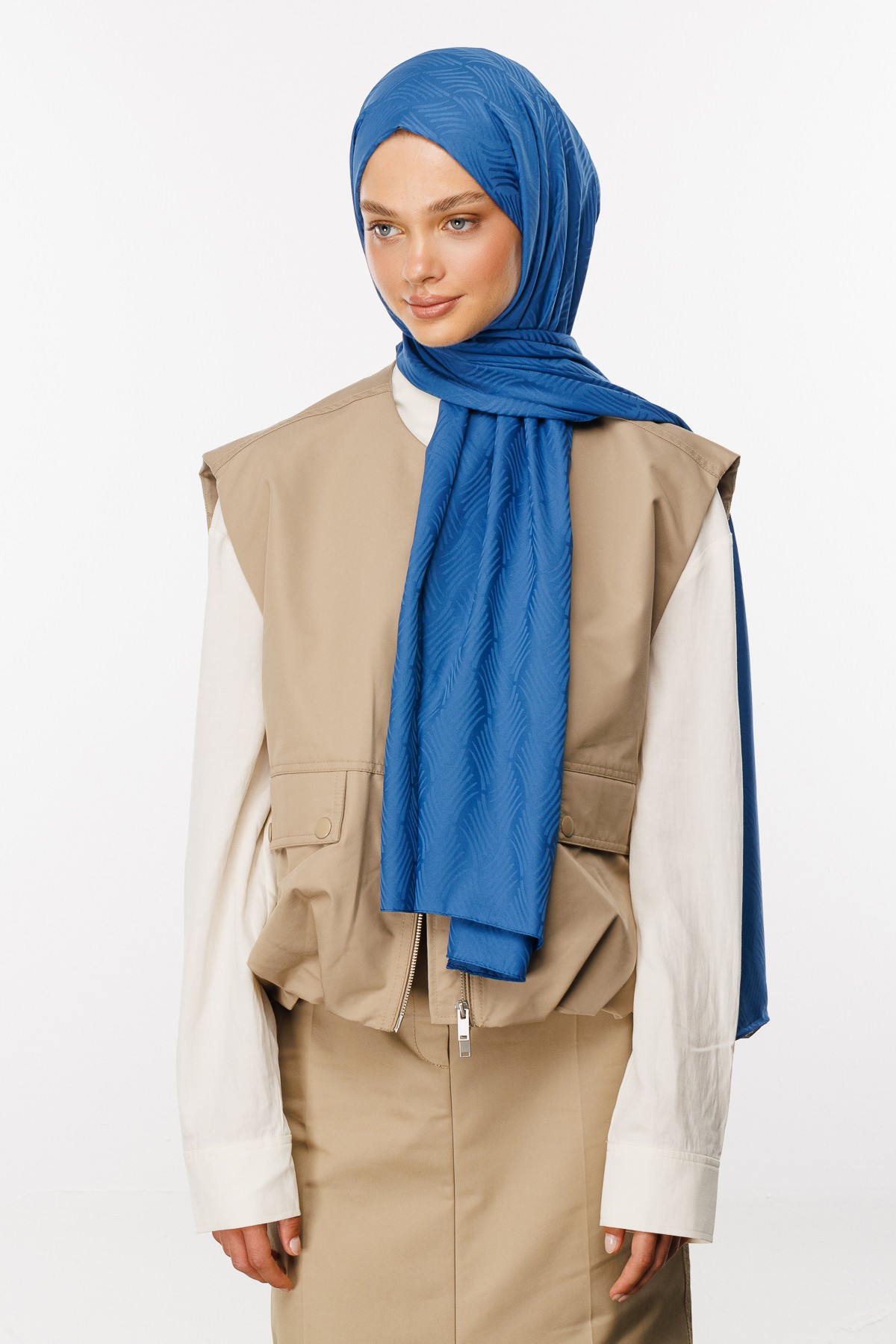 Aura Pattern Silk Jacquard Shawl - İndigo