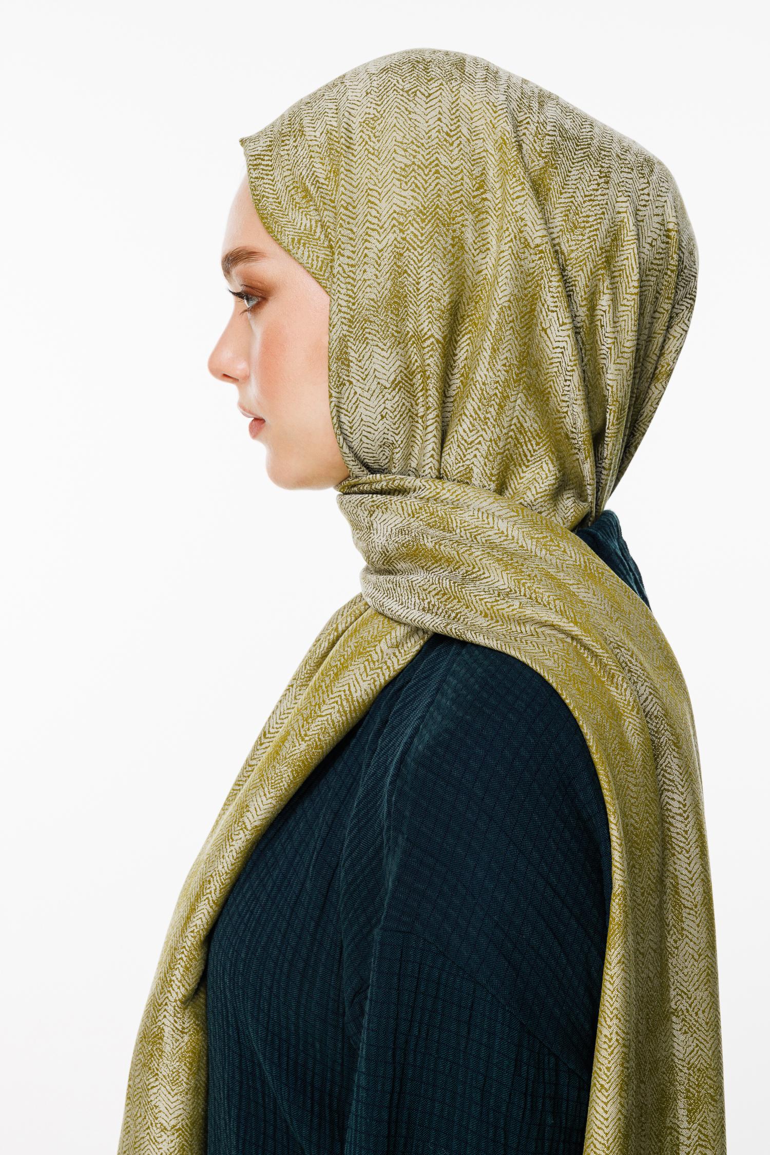 Marrakech Double Sided Shawl - Oil Green-Ecru