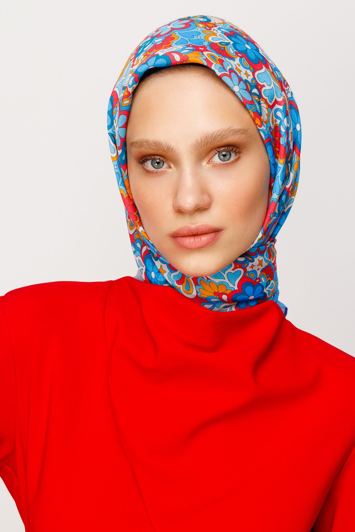 Daisy Pattern Digital Soft Scarf - İndigo