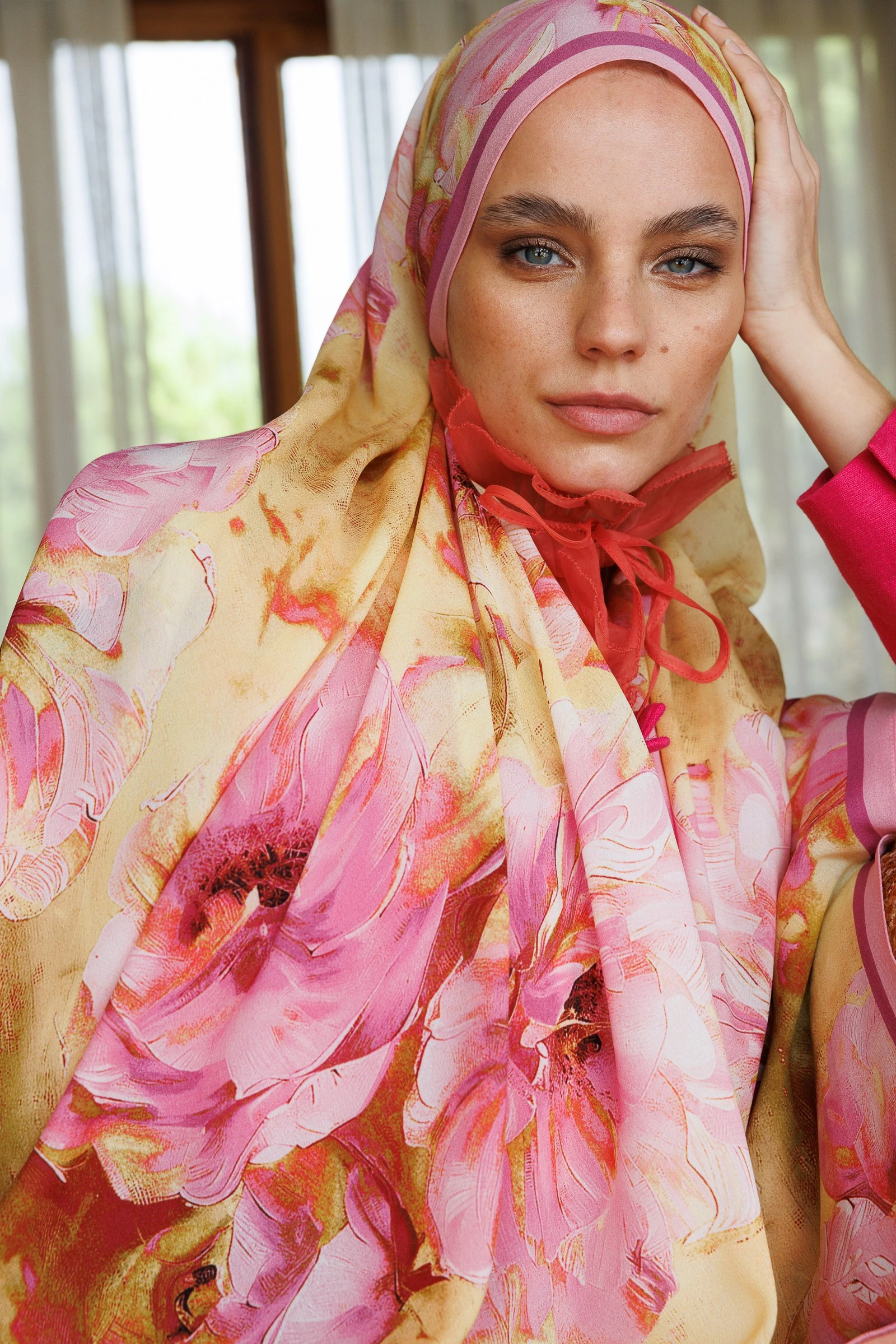 Rose Desen Hebei İpek Şal - Pembe