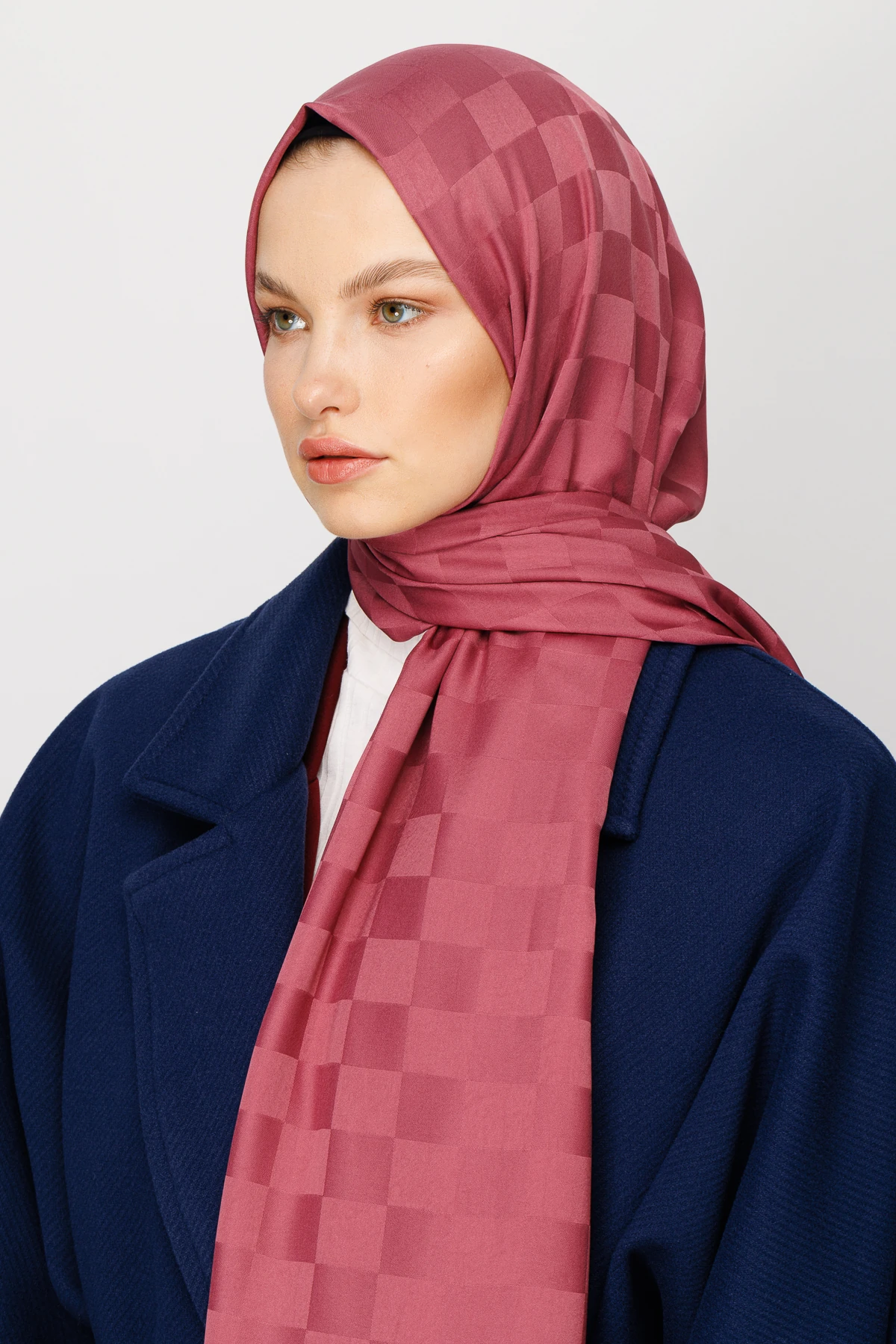 Dama Desen İpeksi Jakar Şal - Gül Kurusu