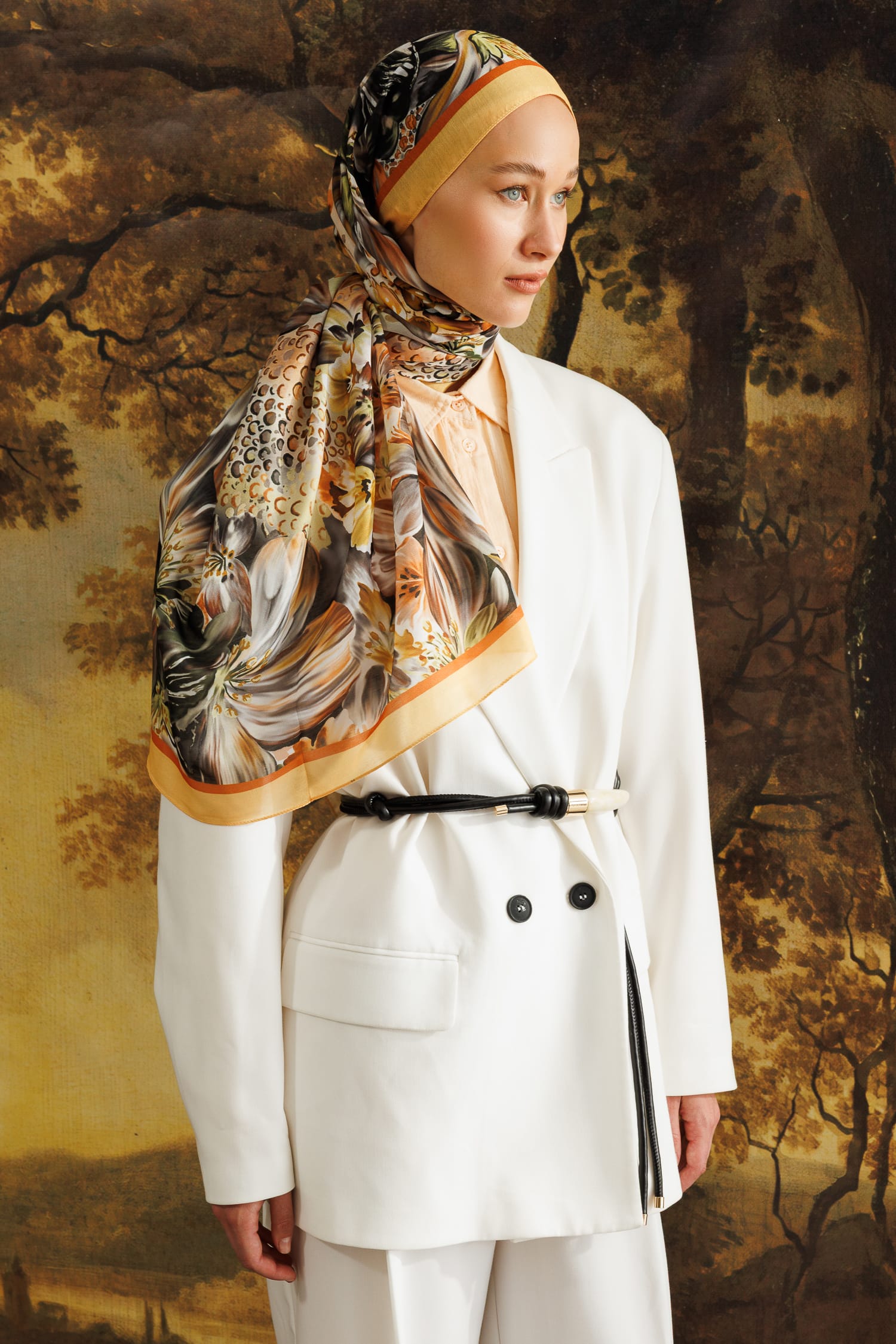 Larin Patterned Cotton Shawl - Apricot
