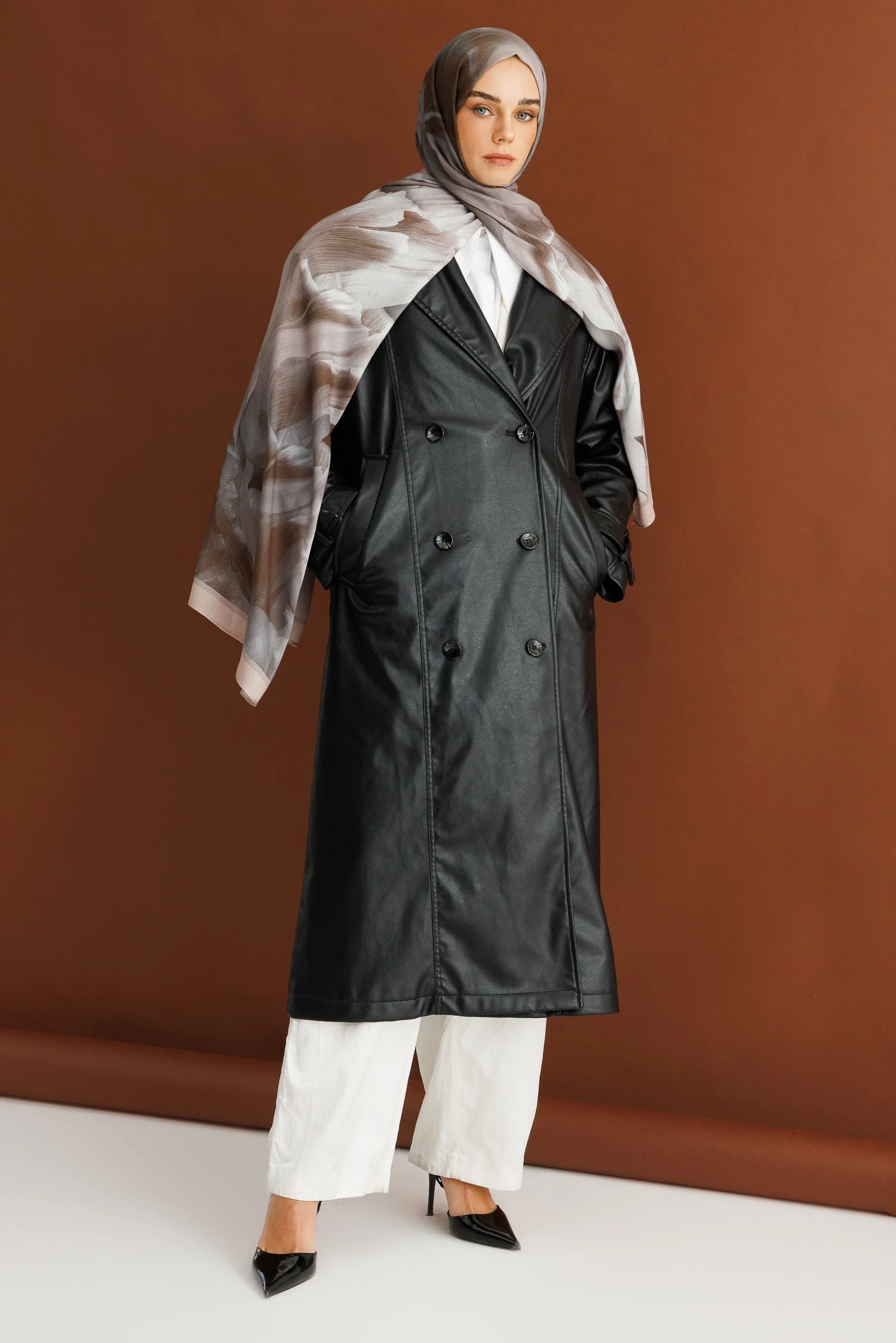 Fleur Desen Rami Şal - Vizon