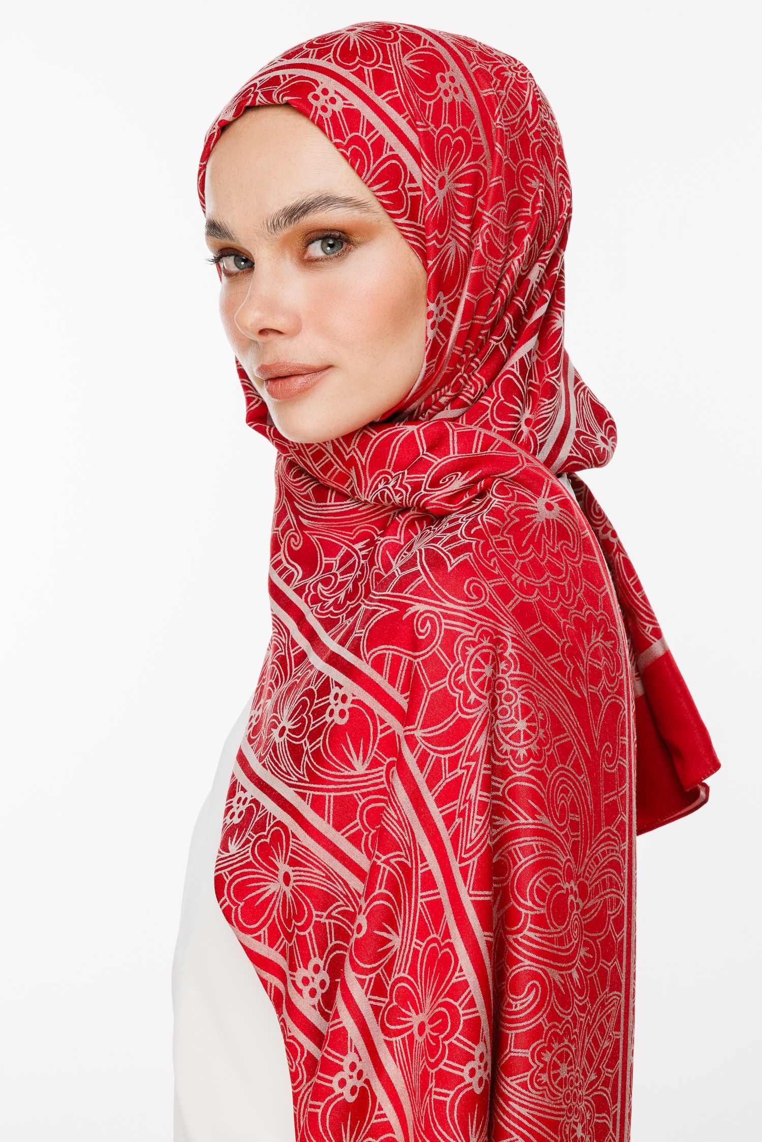 Lavin Pattern Double-Sided Shawl - Burgundy-Mint Green