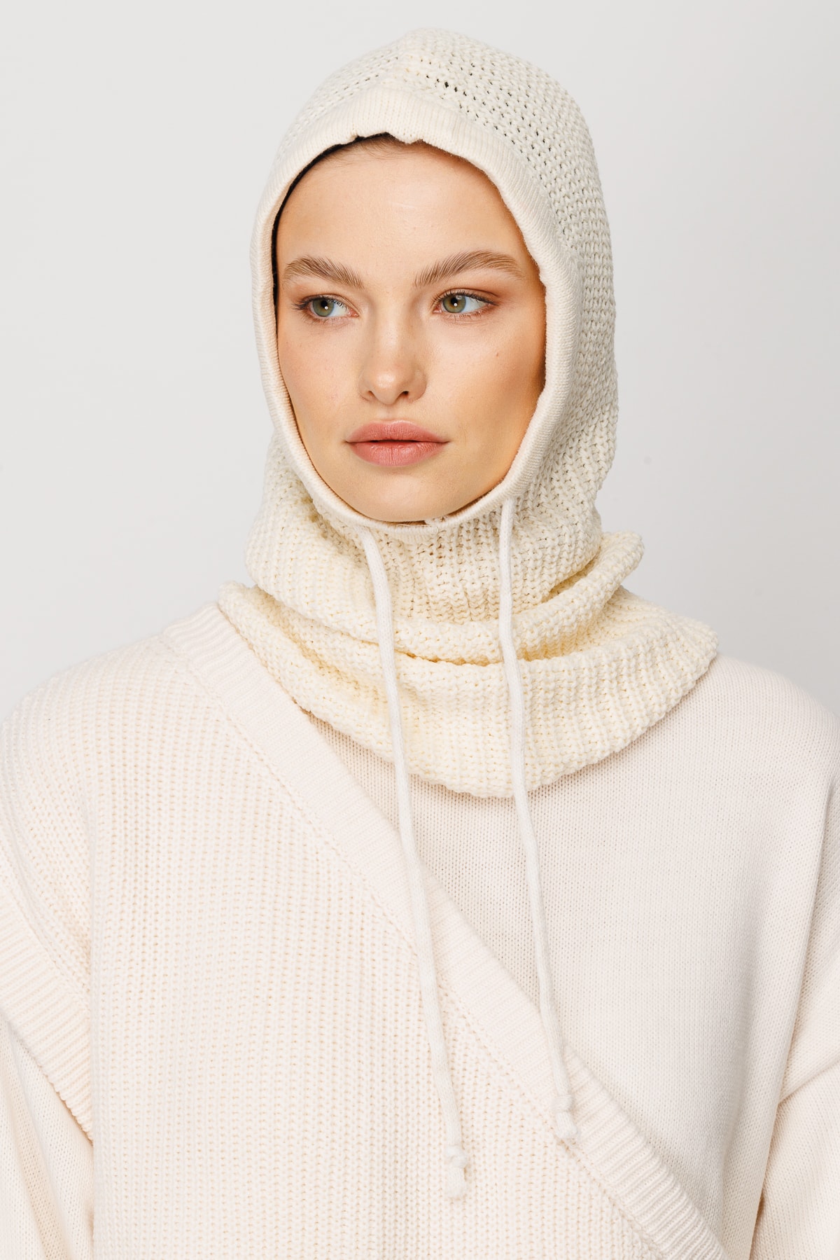 Balaclava Triko Başlık - Krem