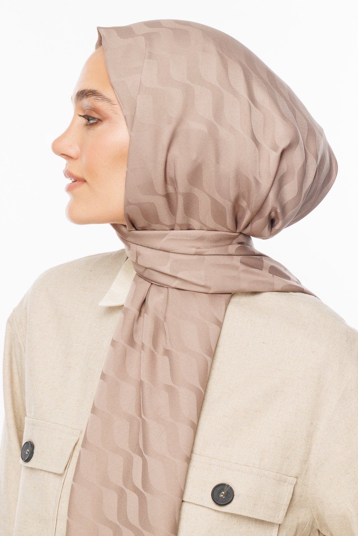 Wave Pattern Silky Jacquard Shawl - Canyon