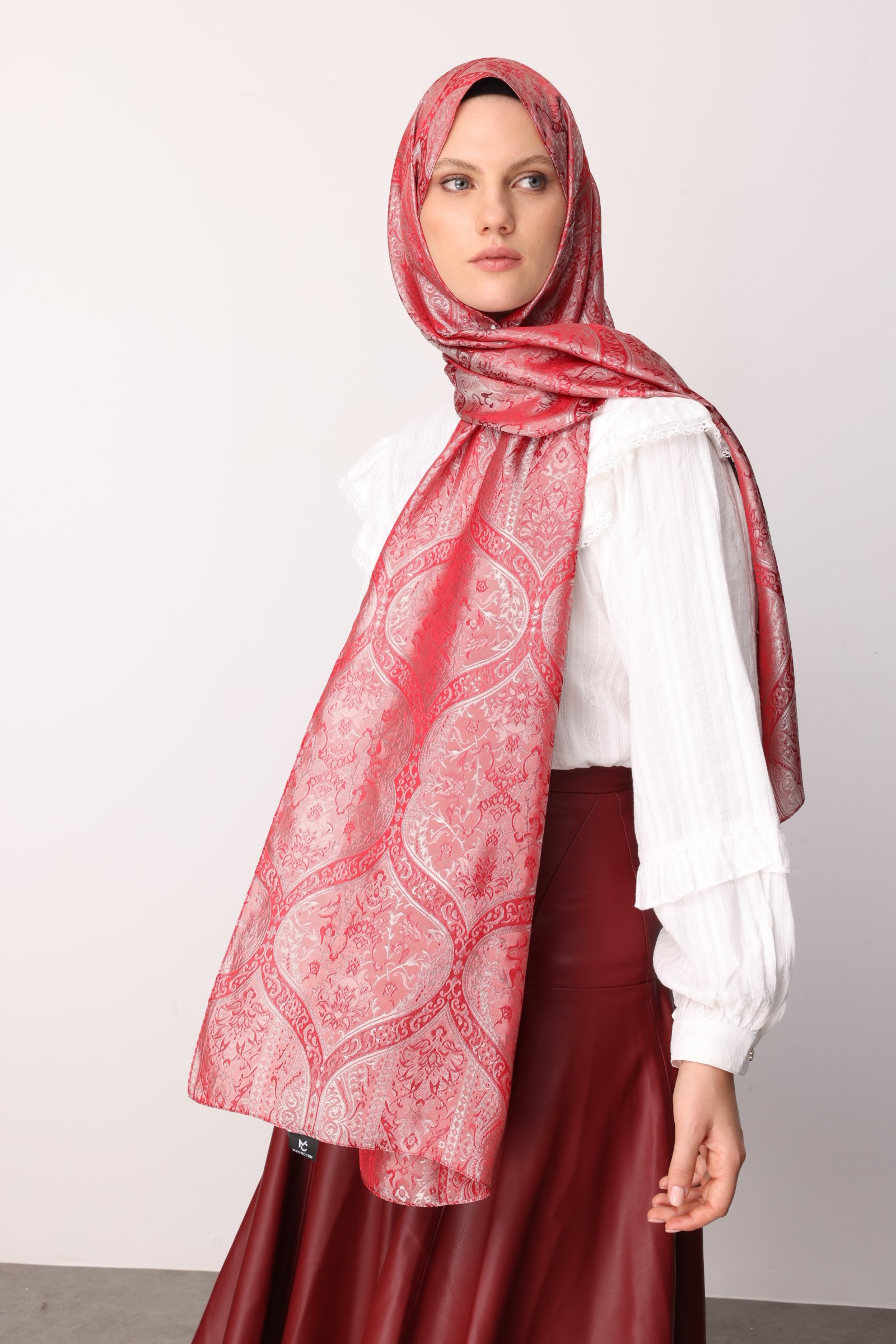 Soler Desen Shine Line Şal - Bordo-Mint Yeşili