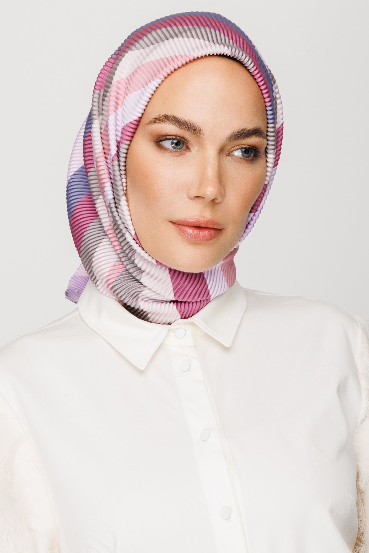Akra Pattern Pleated Scarf - Lilac