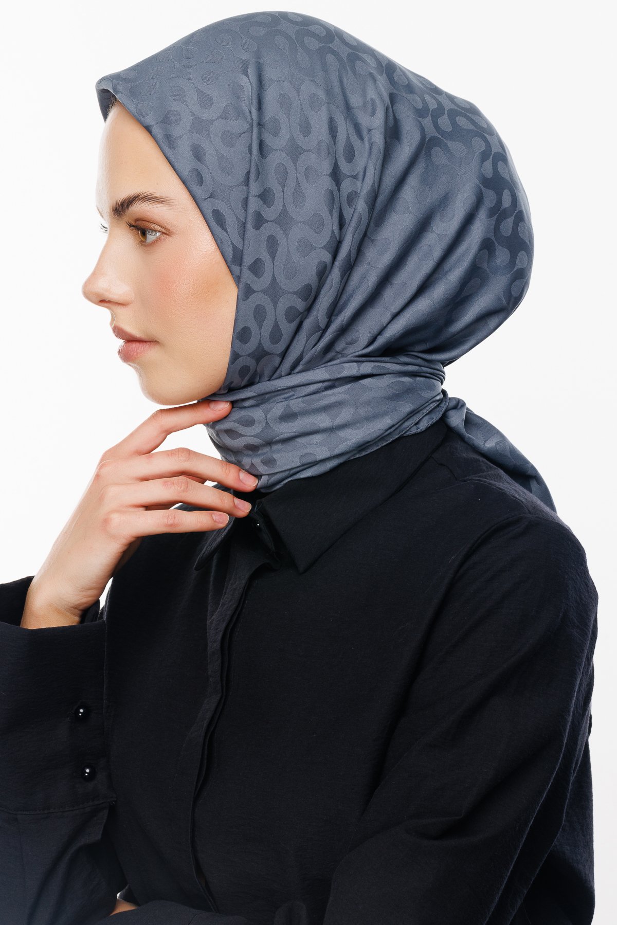 Moon Pattern Silky Jacquard Scarf - Smoked
