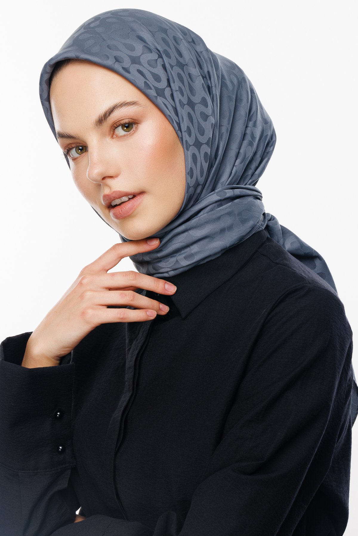 Moon Pattern Silky Jacquard Scarf - Smoked