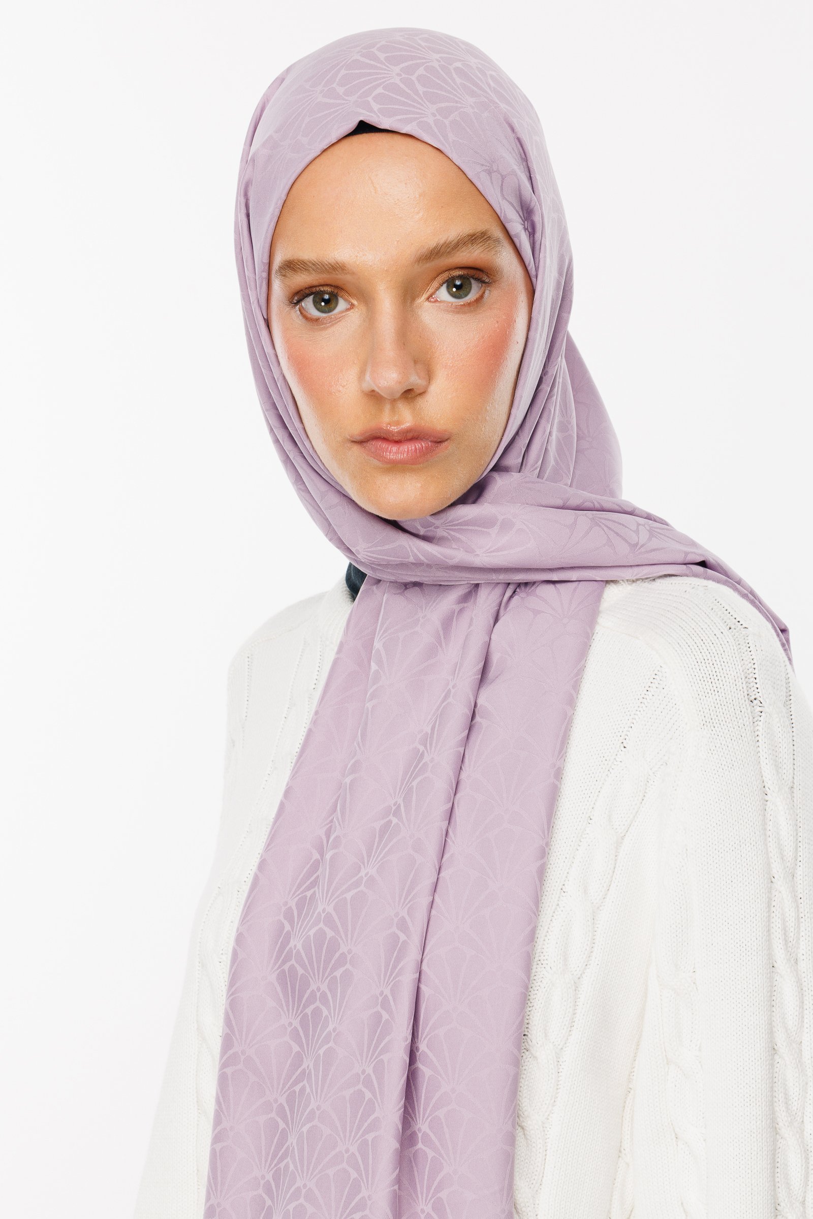 Lotus Pattern Silk Jacquard Shawl - Lilac