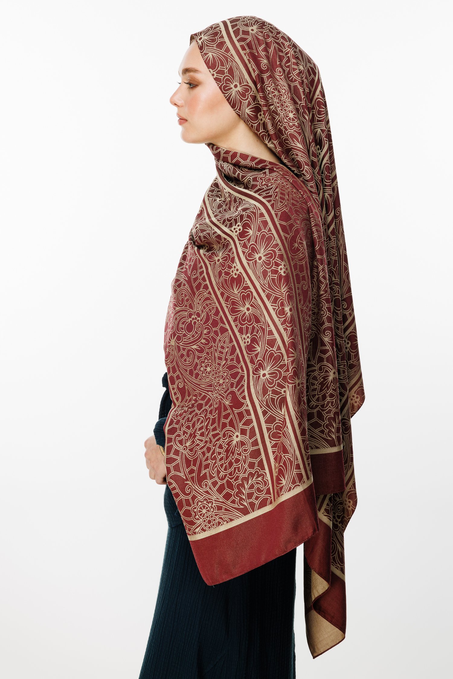 Lavin Pattern Double-Sided Shawl - Elderberry-Salmon