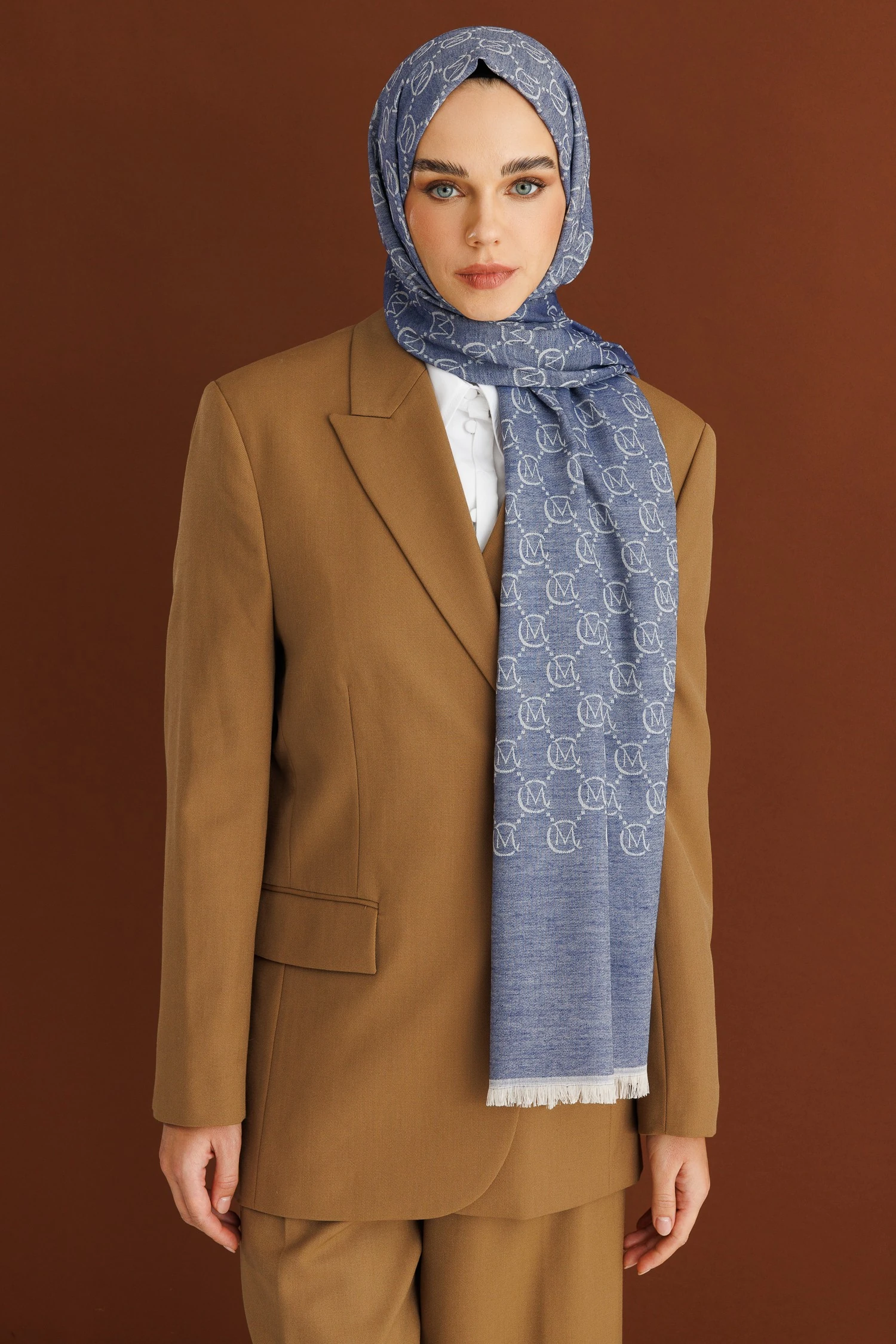 Yün İpek Şal - Gök Mavisi