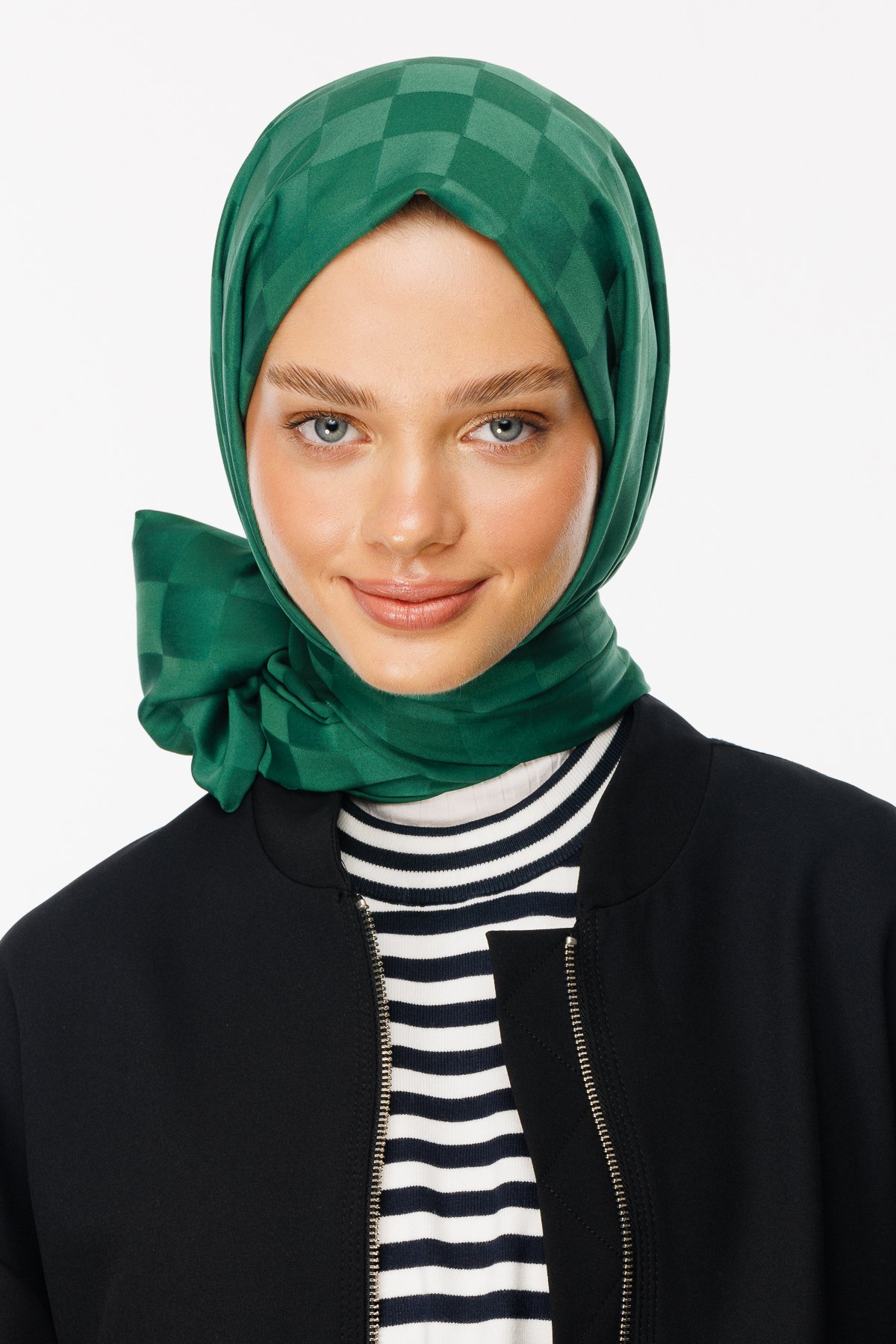 Checkers Pattern Silk Jacquard Shawl - Jade