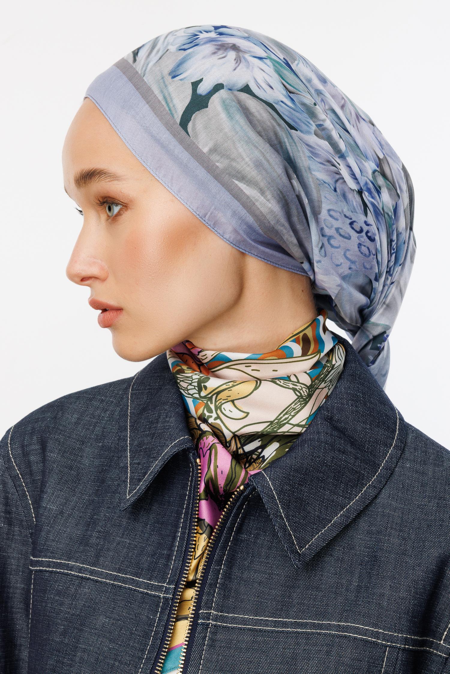 Larin Patterned Cotton Shawl - Ice Blue