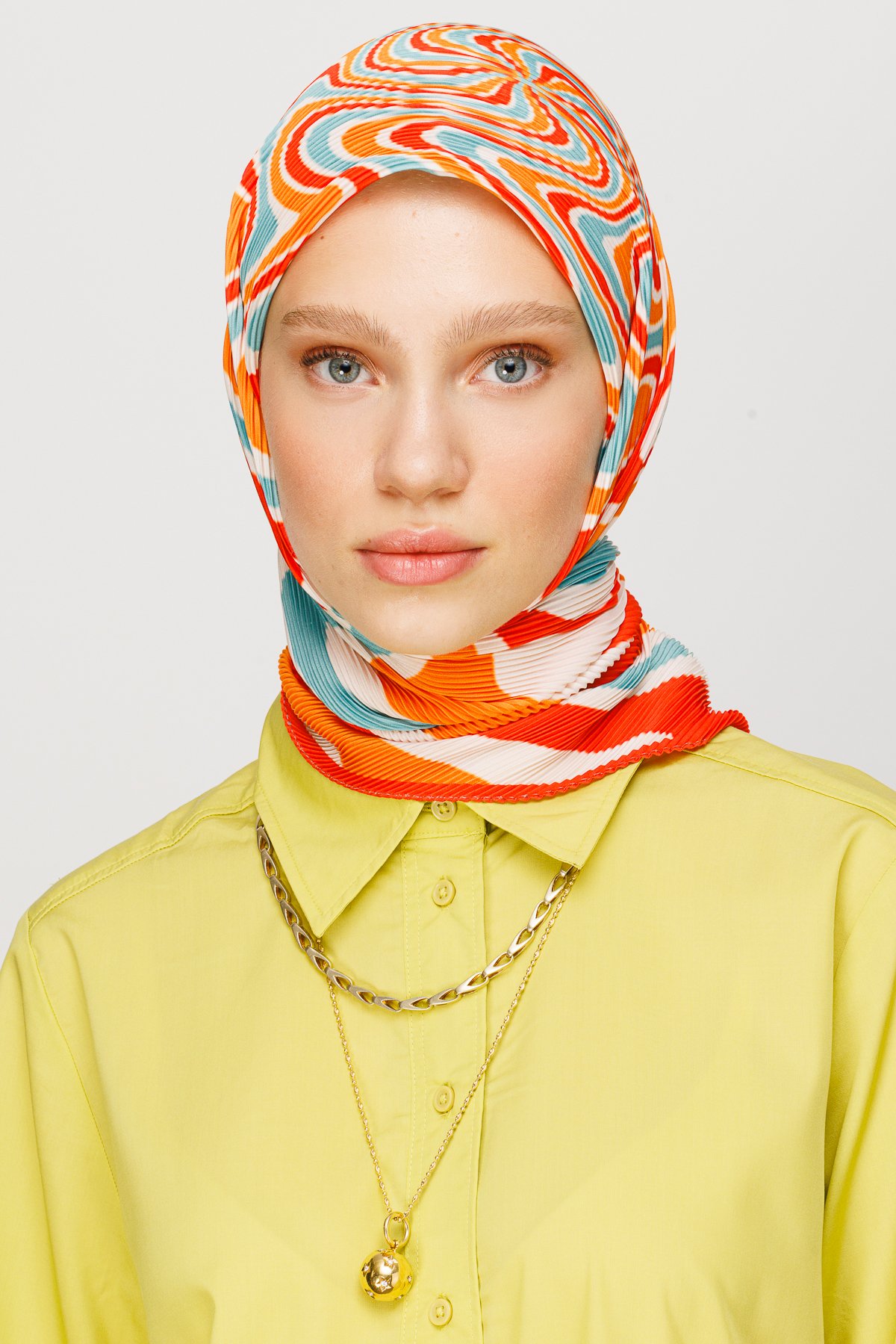 Mira Pattern Pleated Scarf - Turuncu