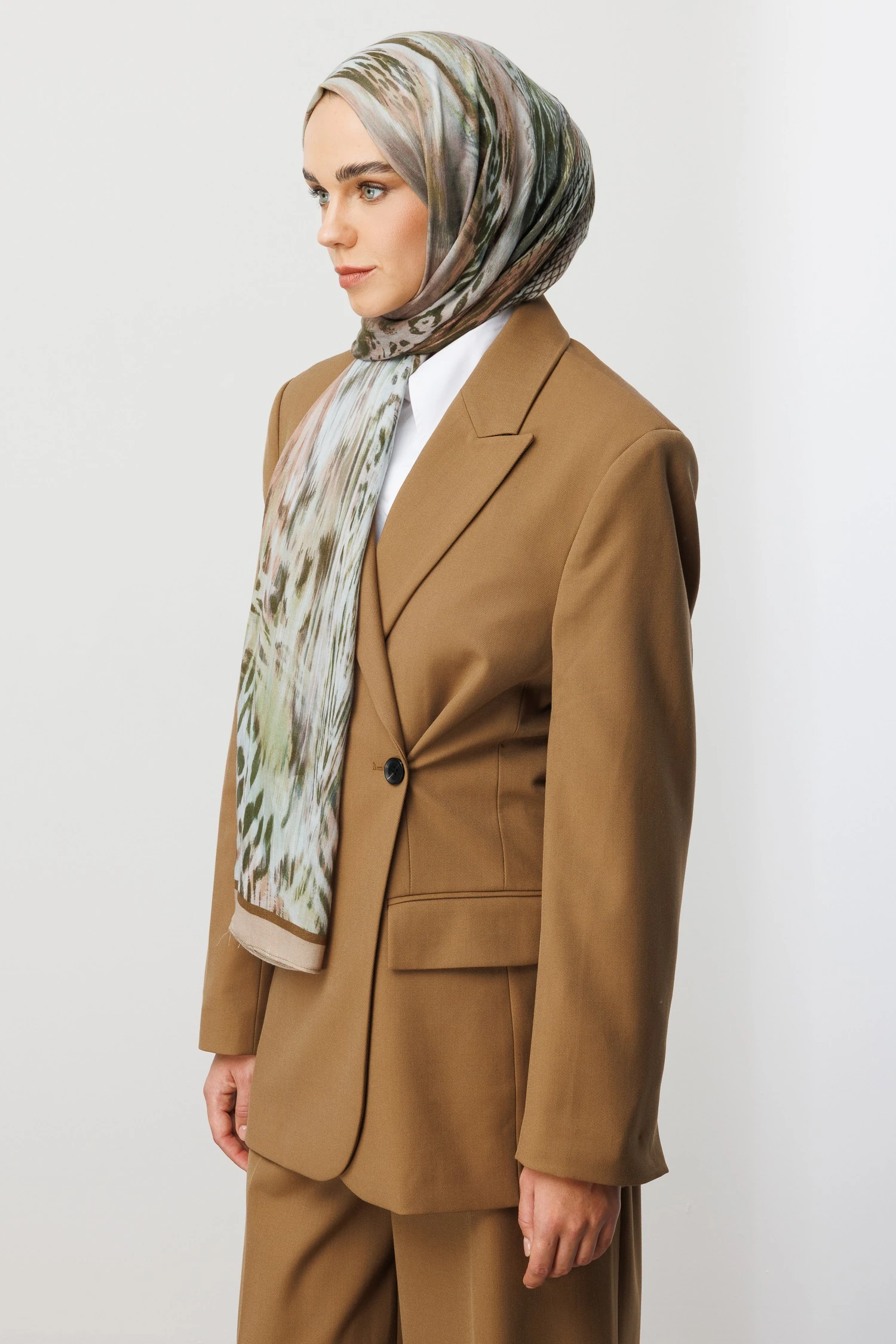 Leopar Desen Rami Şal - Beige