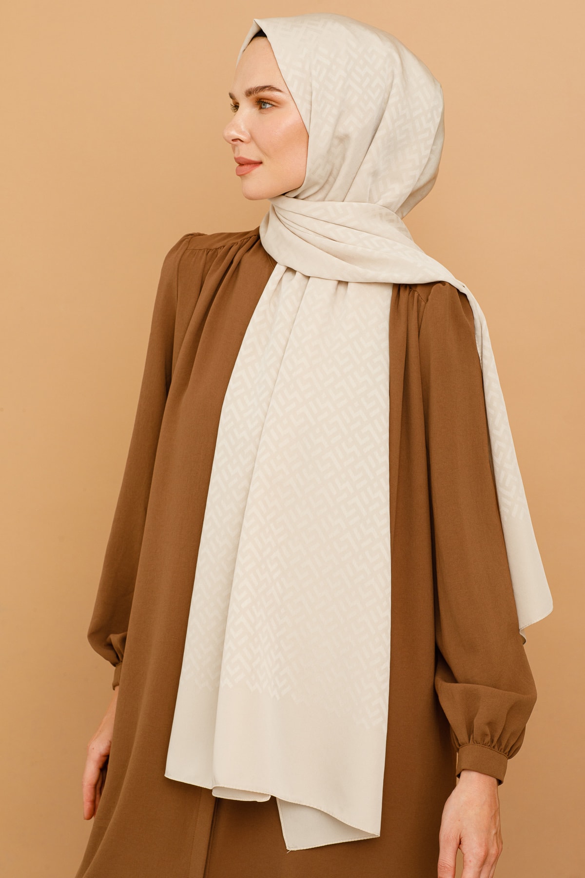 Z Pattern Silky Jacquard Shawl - Stone Color