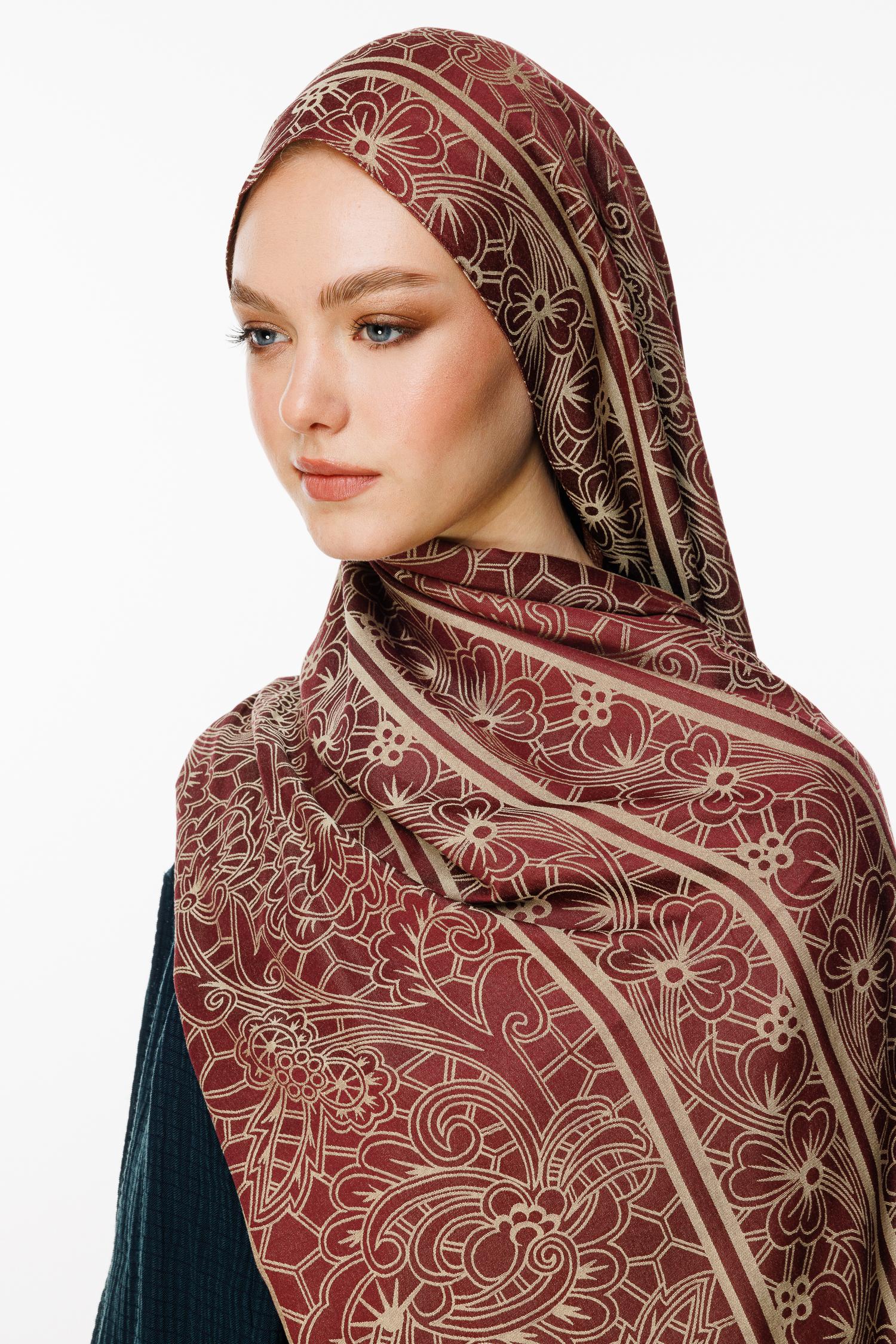 Lavin Pattern Double-Sided Shawl - Elderberry-Salmon
