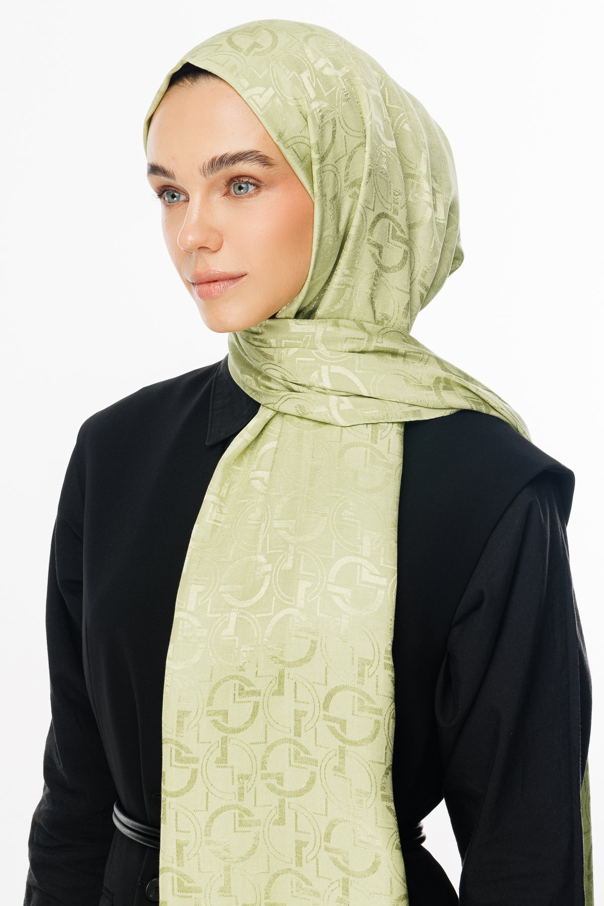 Longar Pattern Shiny Jacquard Shawl - Pistachio Green